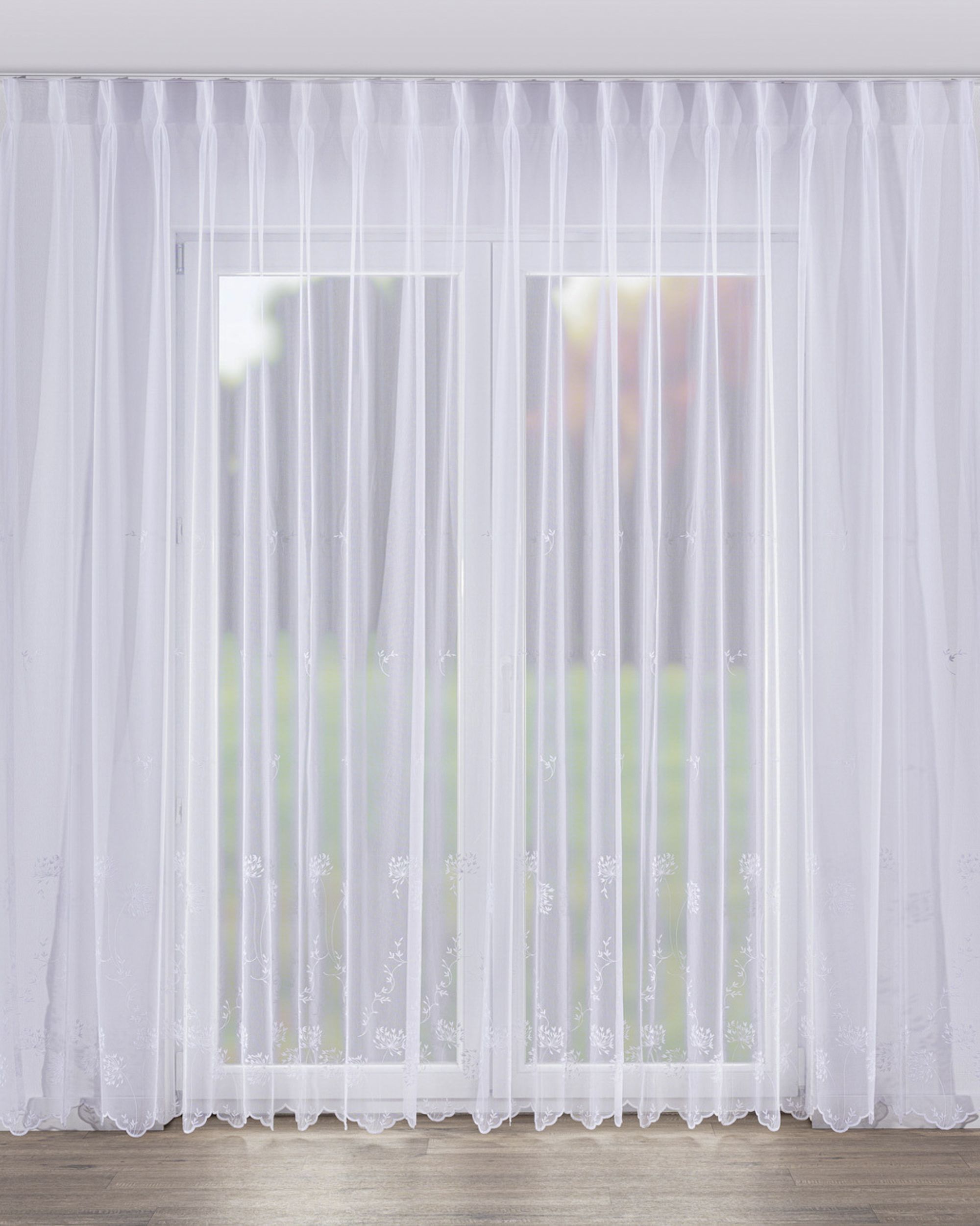 Vlinderplooi vitragegordijn kleur product wit stof halftransparant, met structuur, met patroon