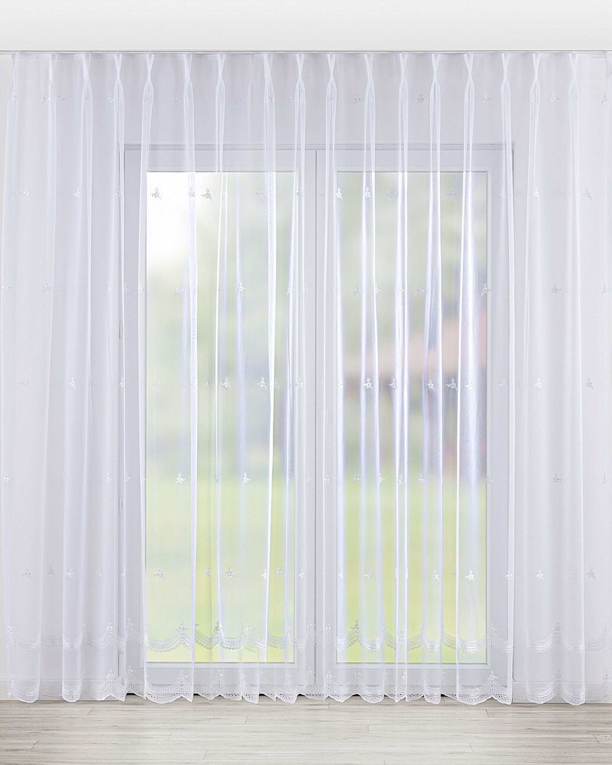 Vlinderplooi vitragegordijn kleur product wit stof halftransparant, met structuur, met patroon