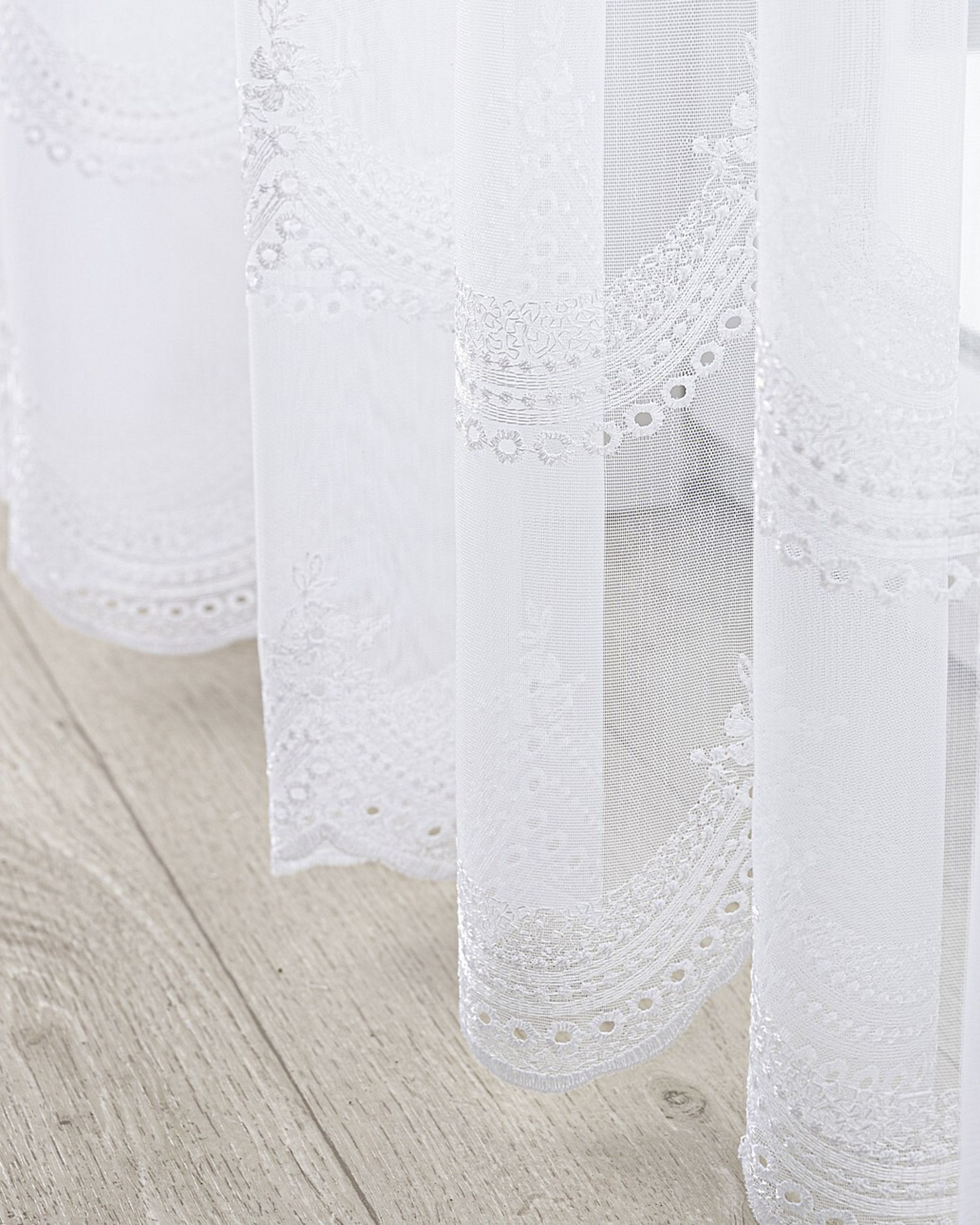 Vlinderplooi vitragegordijn kleur product wit stof halftransparant, met structuur, met patroon (hover)