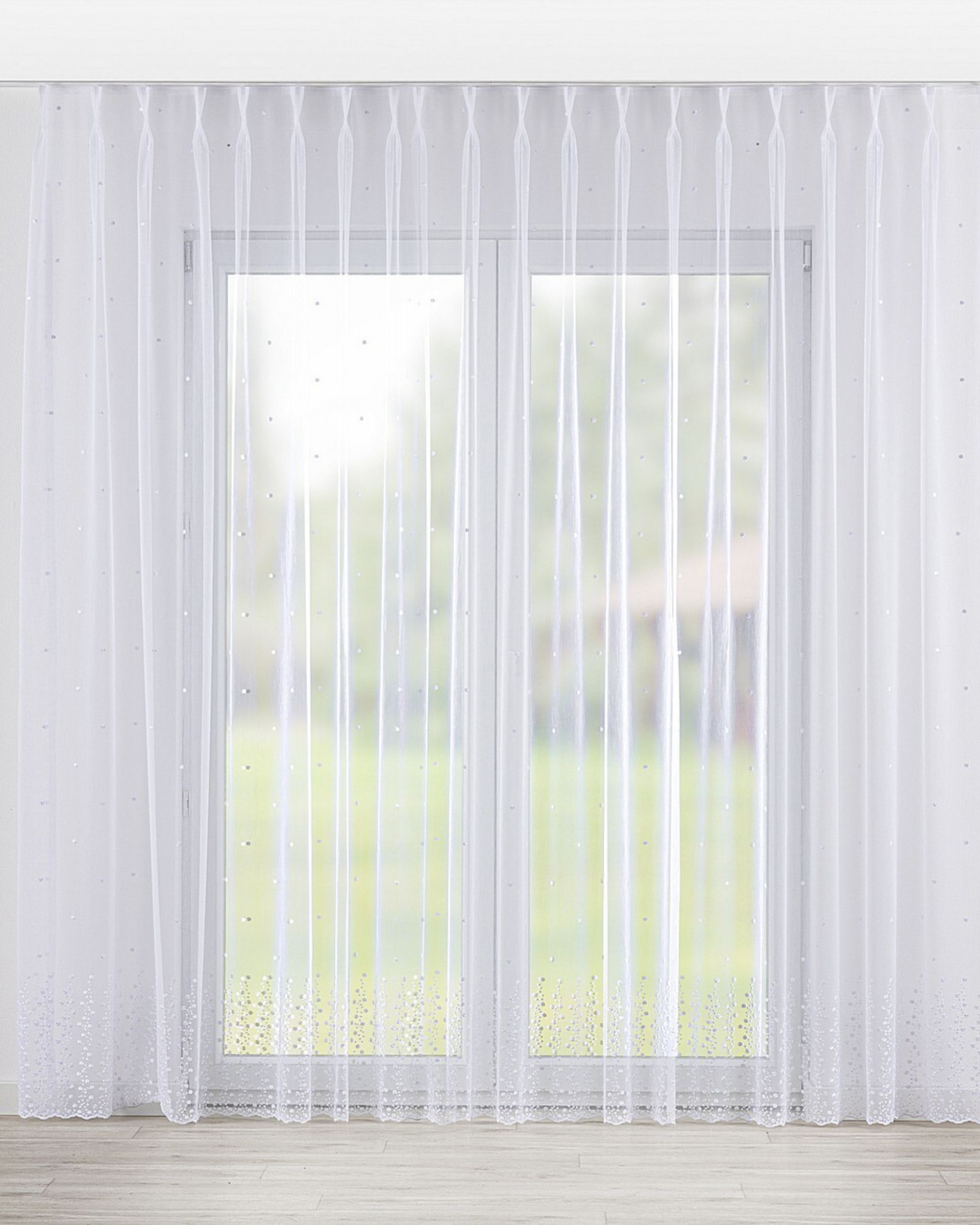 Vlinderplooi vitragegordijn kleur product wit stof halftransparant, met structuur, met patroon