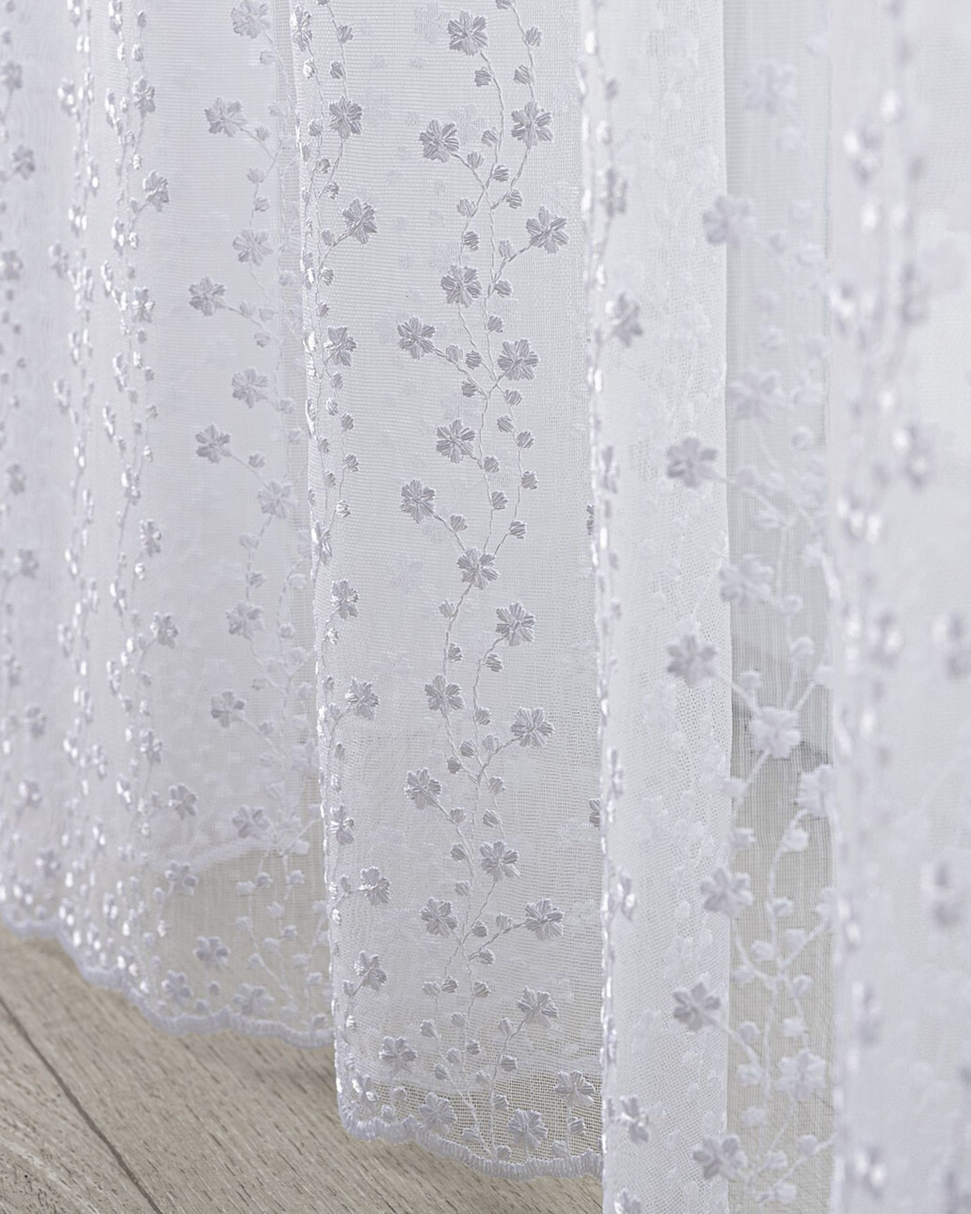 Vlinderplooi vitragegordijn kleur product wit stof halftransparant, met structuur, met patroon (hover)