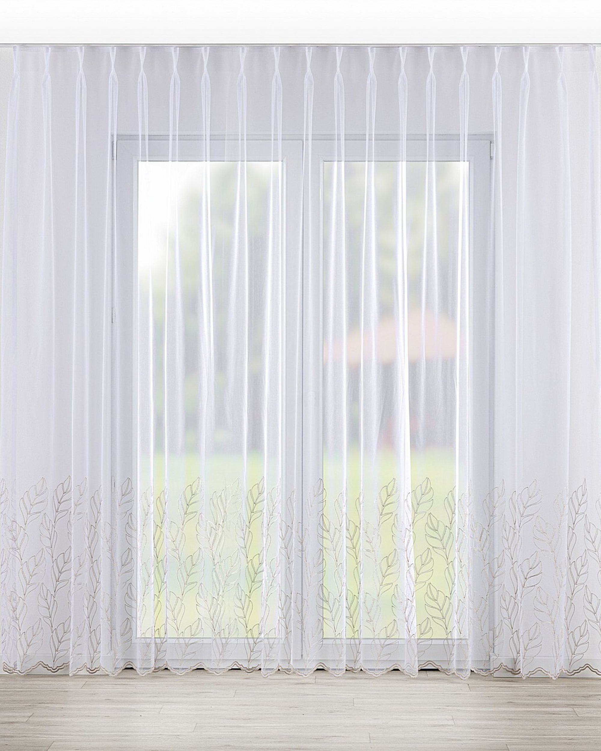 Vlinderplooi vitragegordijn kleur product wit stof halftransparant, met structuur, met patroon