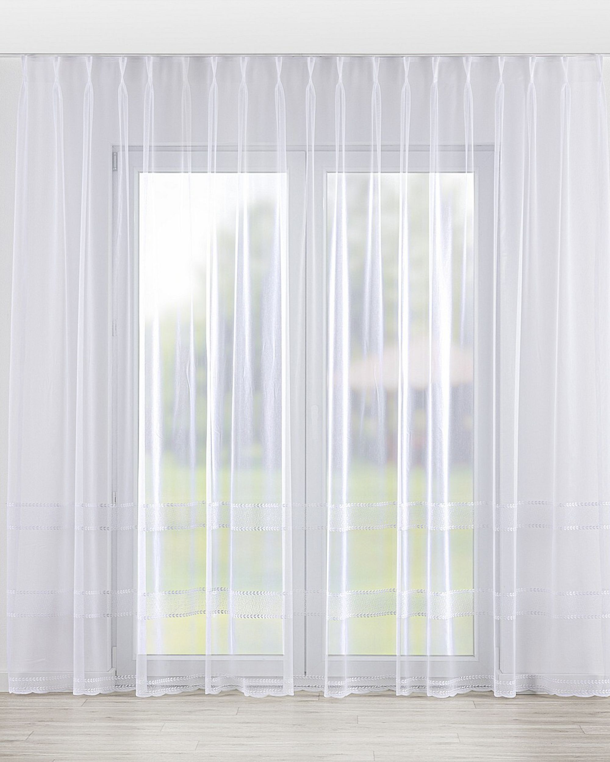 Vlinderplooi vitragegordijn kleur product wit stof halftransparant, met structuur, met patroon