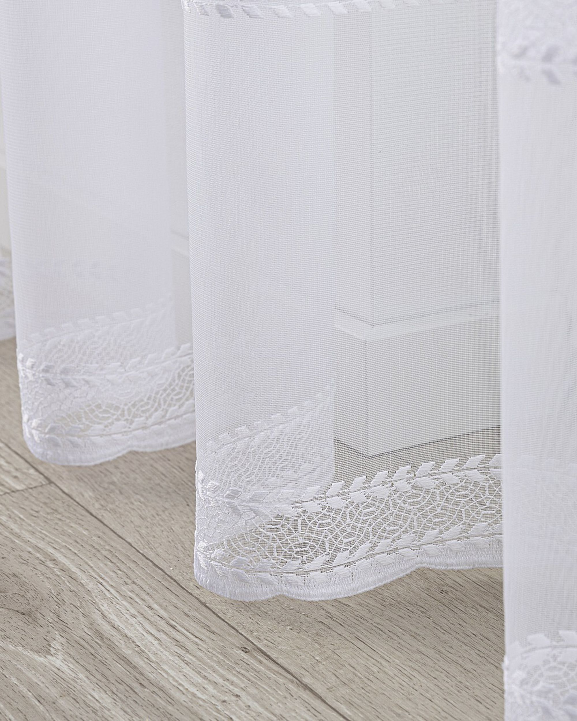 Vlinderplooi vitragegordijn kleur product wit stof halftransparant, met structuur, met patroon (hover)