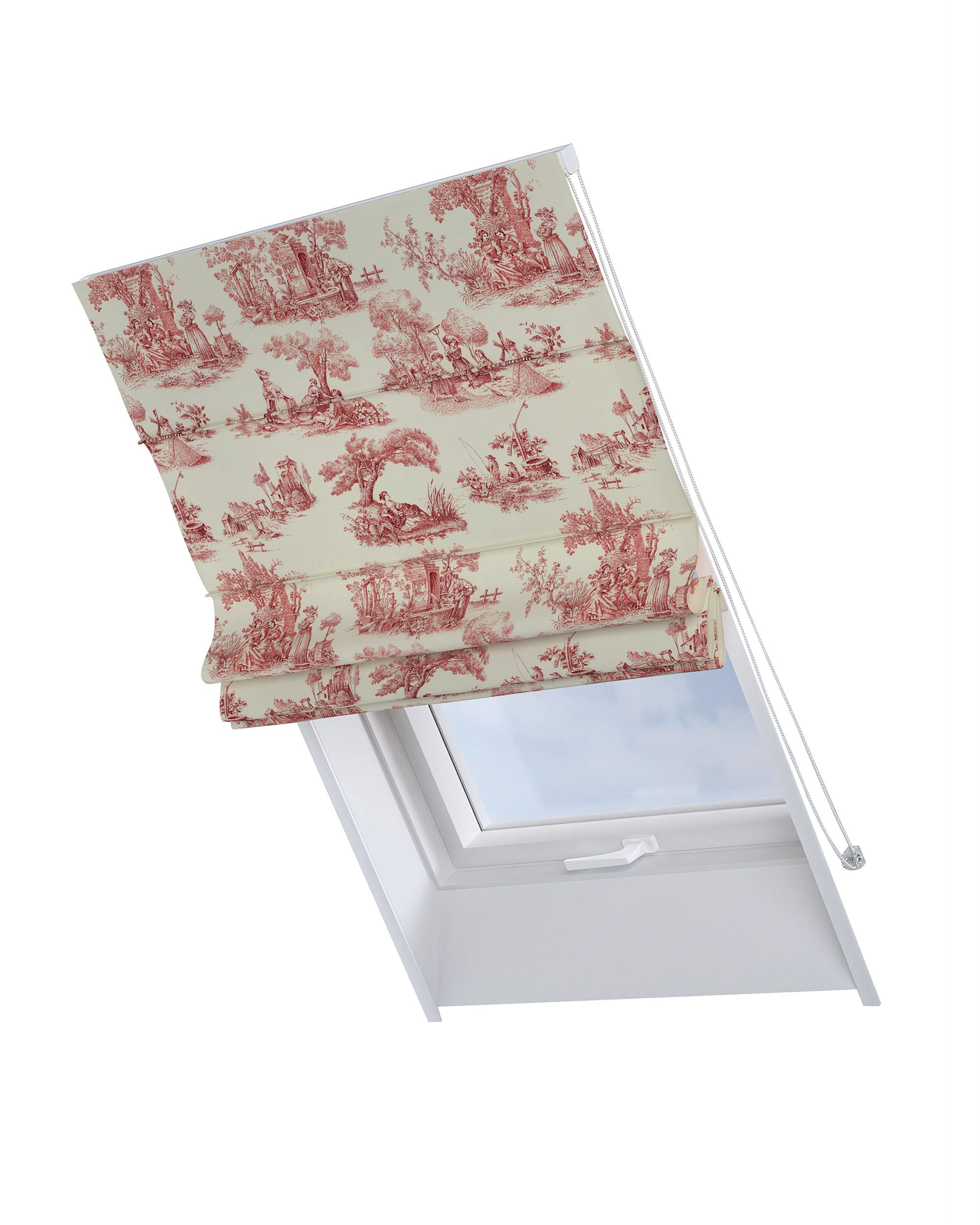 Vouwgordijn Rimini voor een dakraam kleur product rood stof met patroon
