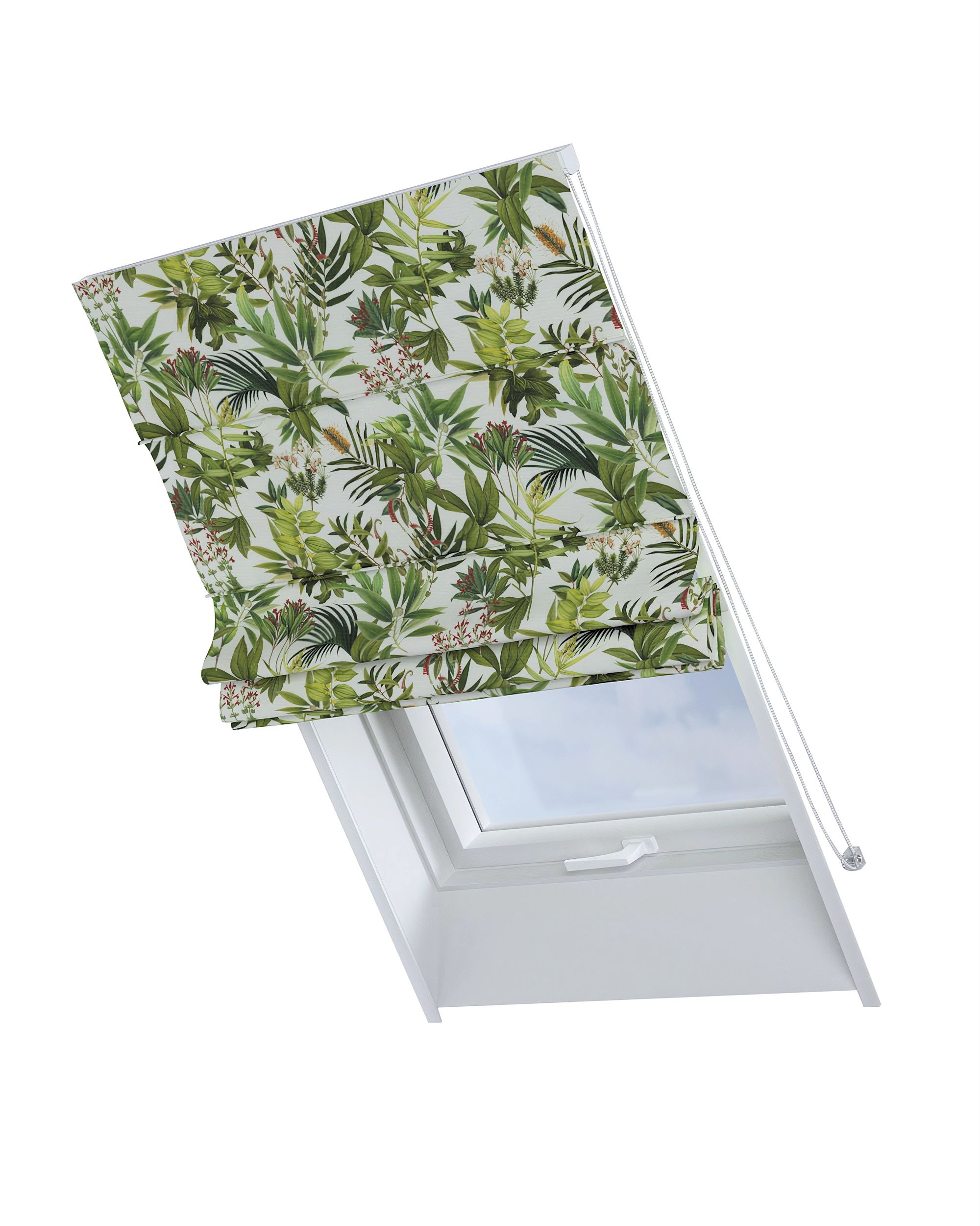 Vouwgordijn Rimini voor een dakraam kleur product groen stof met patroon