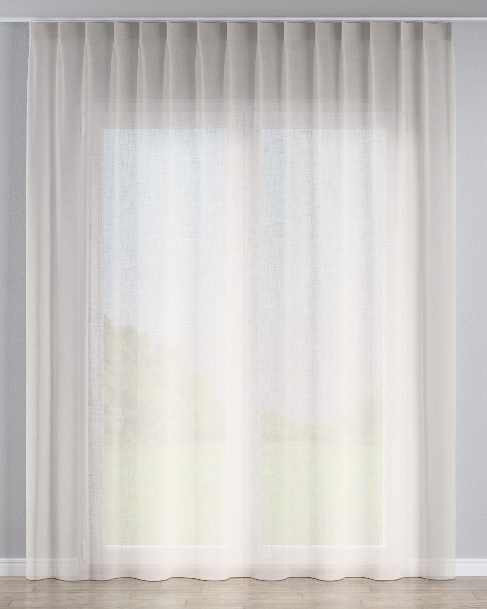 Vlinderplooi vitragegordijn kleur product beige stof halftransparant, met structuur