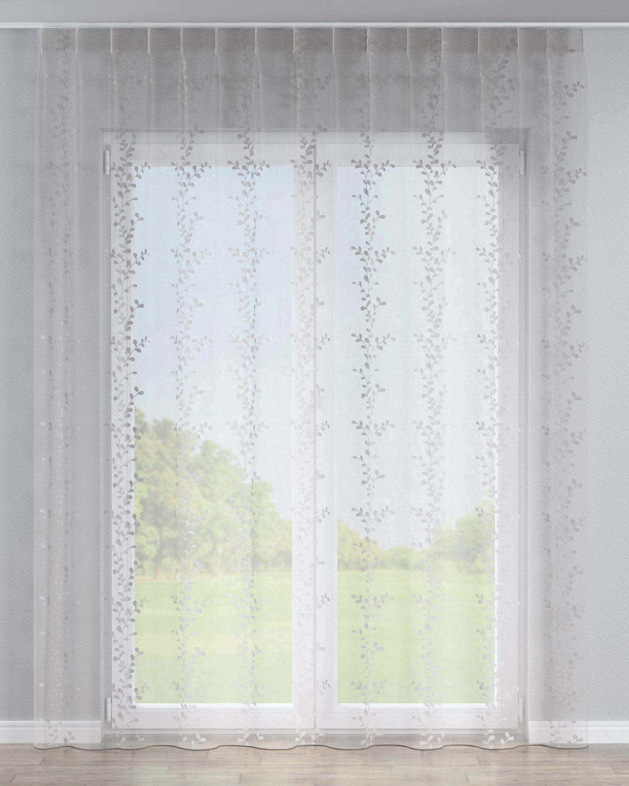 Vlinderplooi vitragegordijn kleur product crème stof halftransparant, met structuur