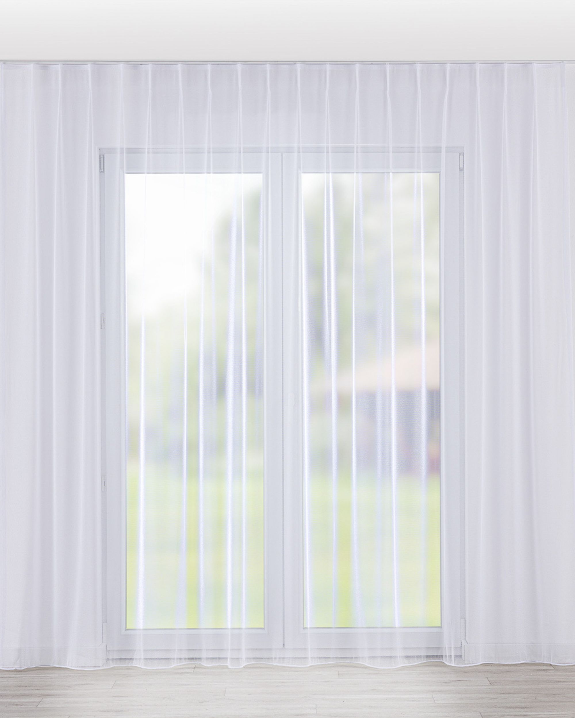 Vlinderplooi vitragegordijn kleur product wit stof halftransparant, glanzend, met structuur