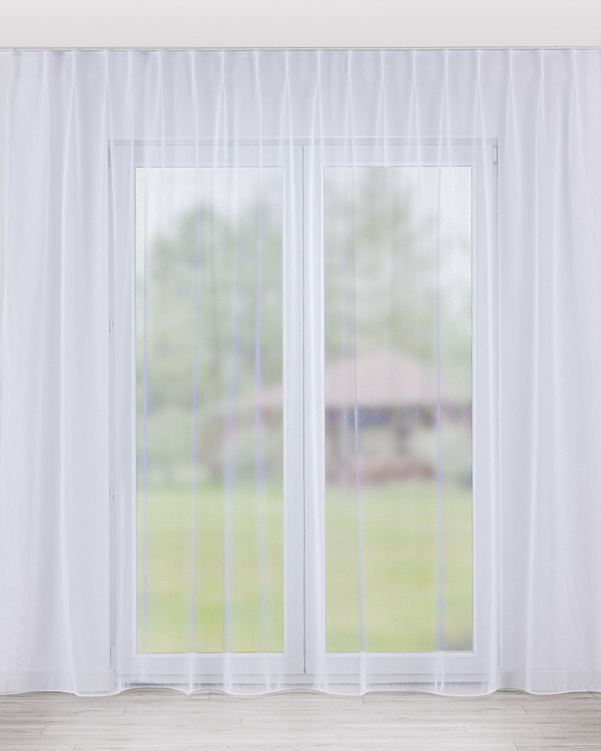 Vlinderplooi vitragegordijn kleur product wit stof halftransparant, met structuur