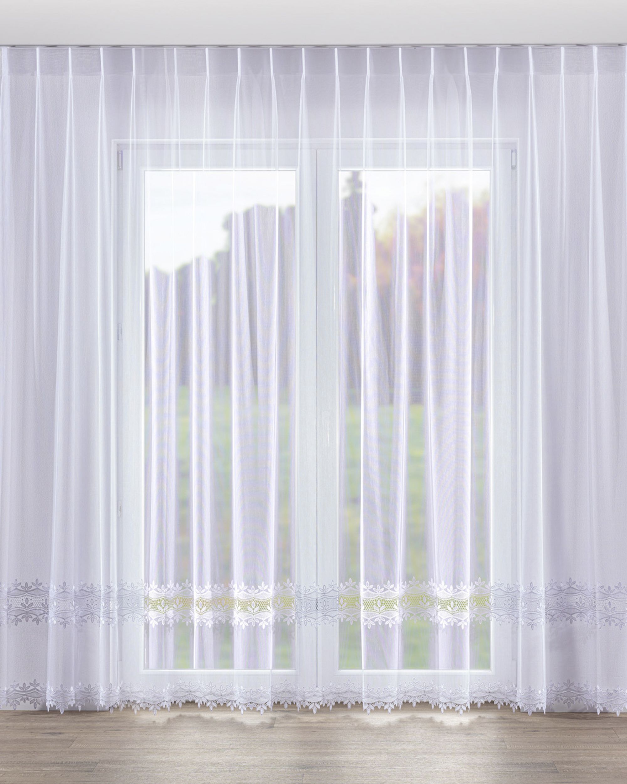 Vlinderplooi vitragegordijn kleur product wit stof halftransparant, met structuur, met patroon