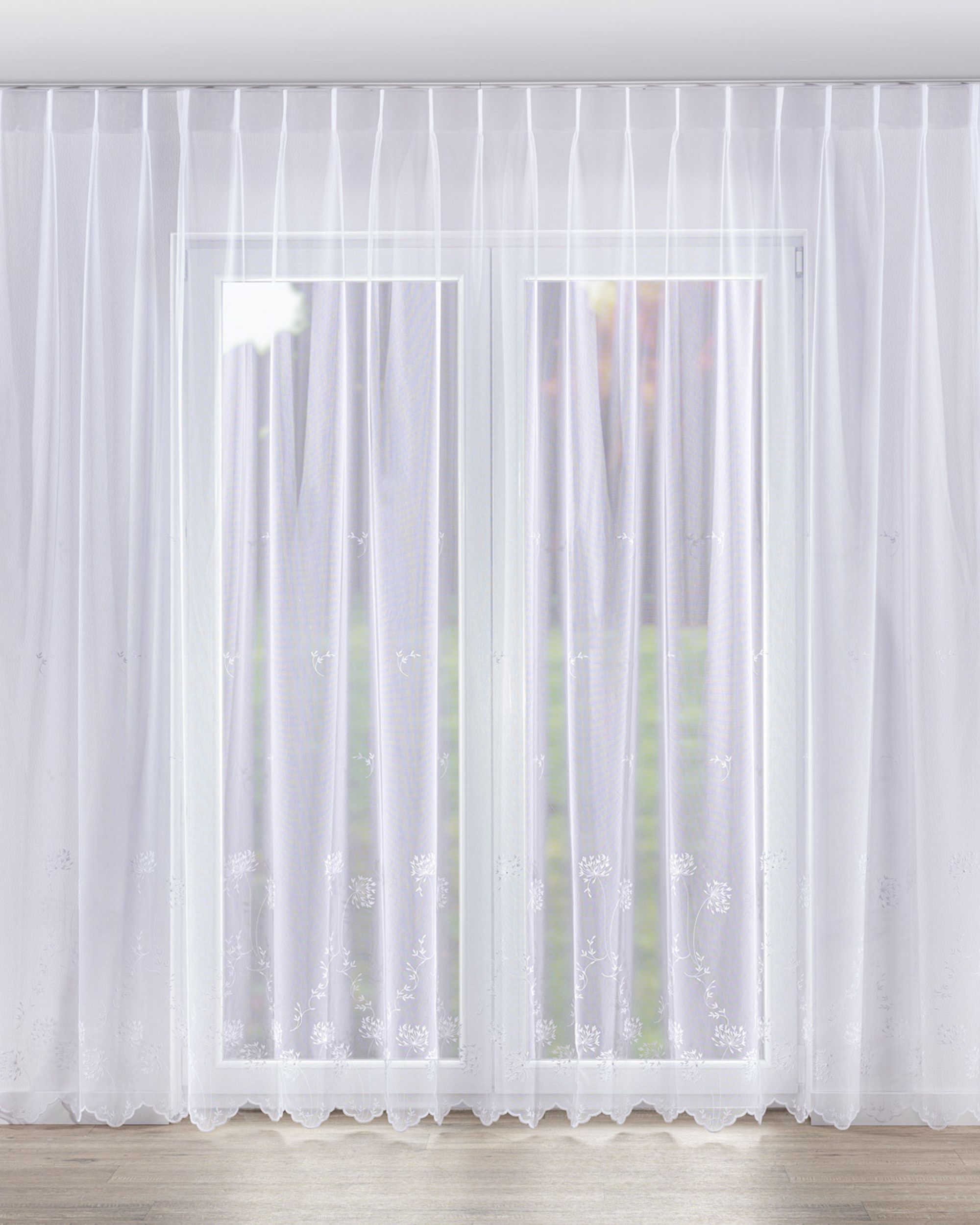 Vlinderplooi vitragegordijn kleur product wit stof halftransparant, met structuur, met patroon