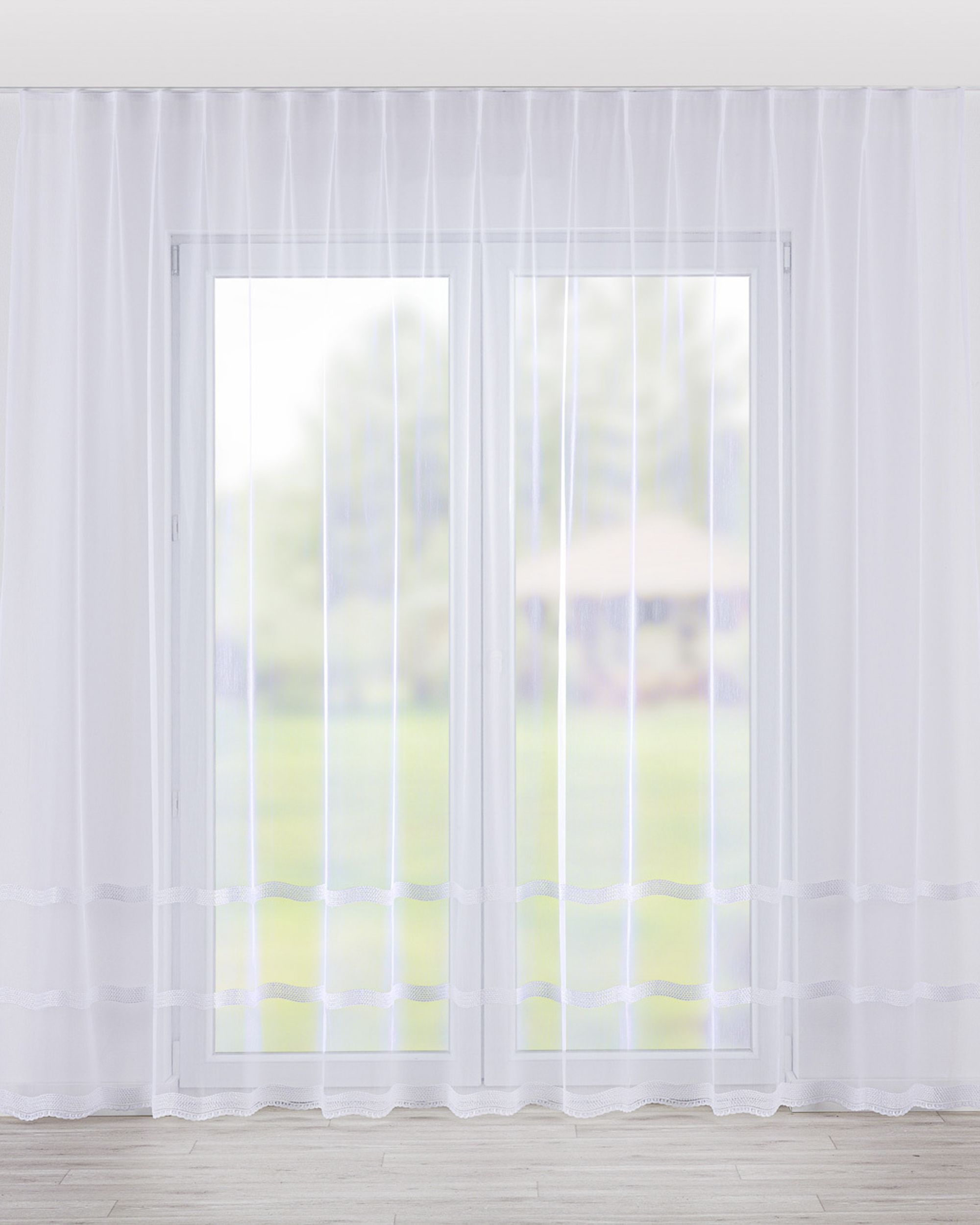 Vlinderplooi vitragegordijn kleur product wit stof halftransparant, met structuur, met patroon