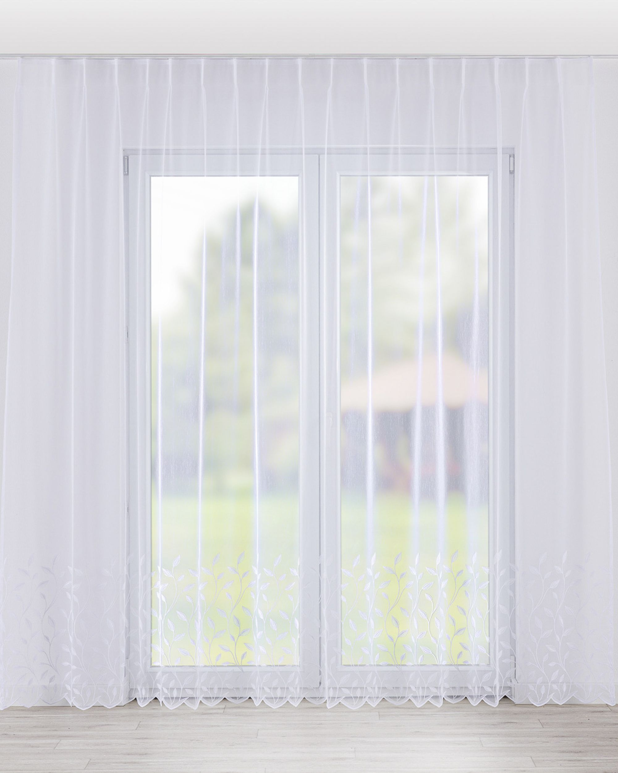 Vlinderplooi vitragegordijn kleur product wit stof halftransparant, met structuur, met patroon