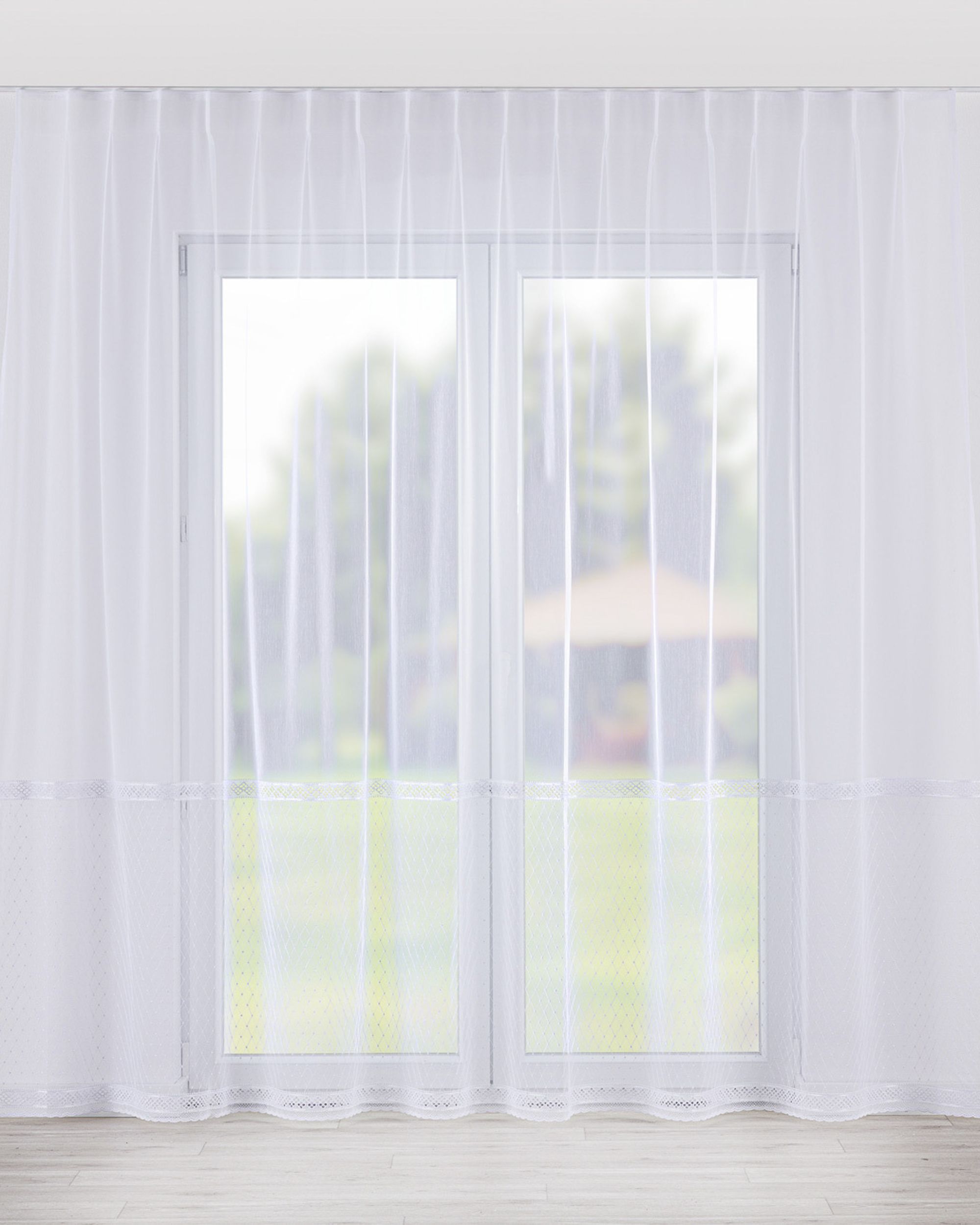 Vlinderplooi vitragegordijn kleur product wit stof halftransparant, met structuur, met patroon