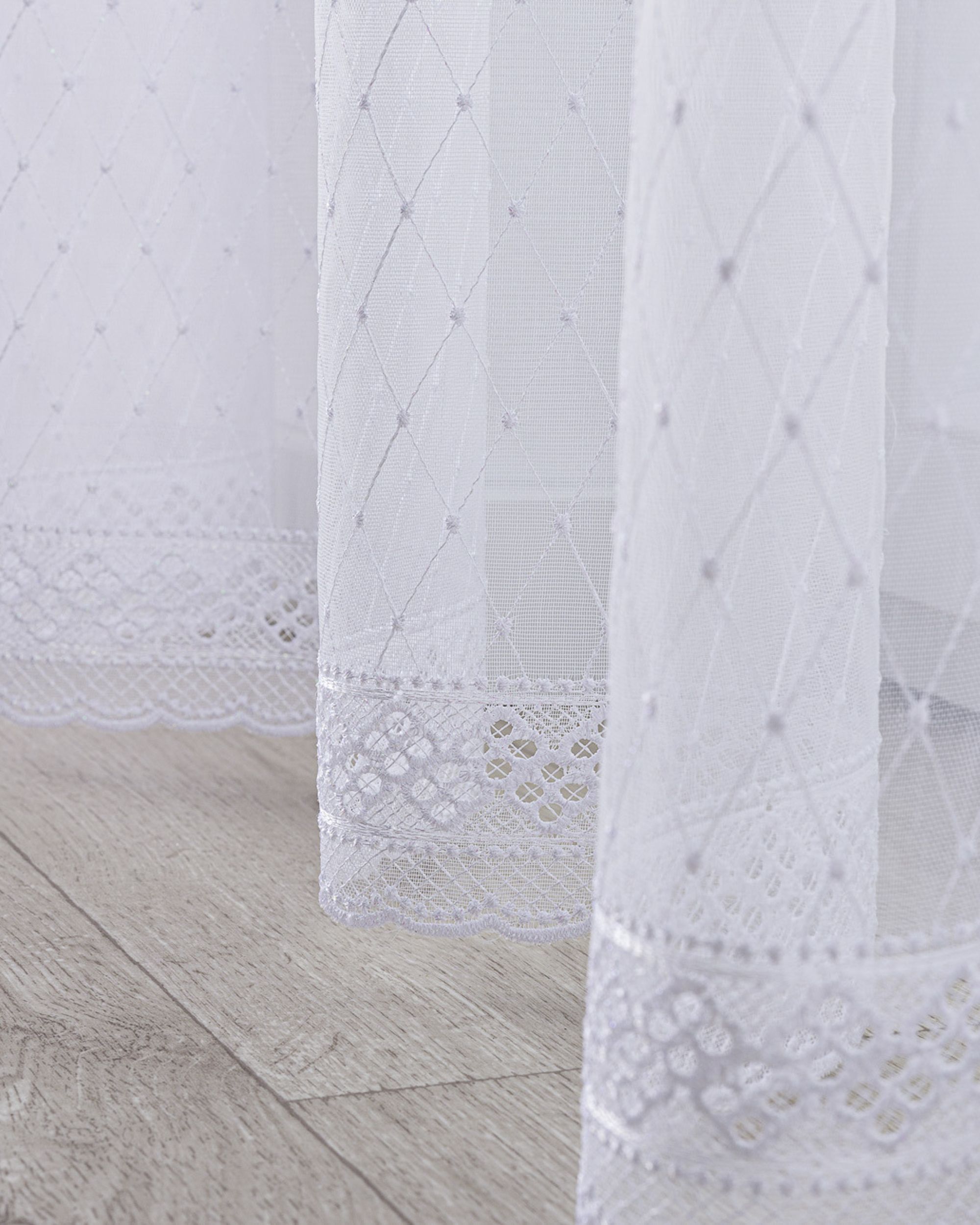 Vlinderplooi vitragegordijn kleur product wit stof halftransparant, met structuur, met patroon (hover)