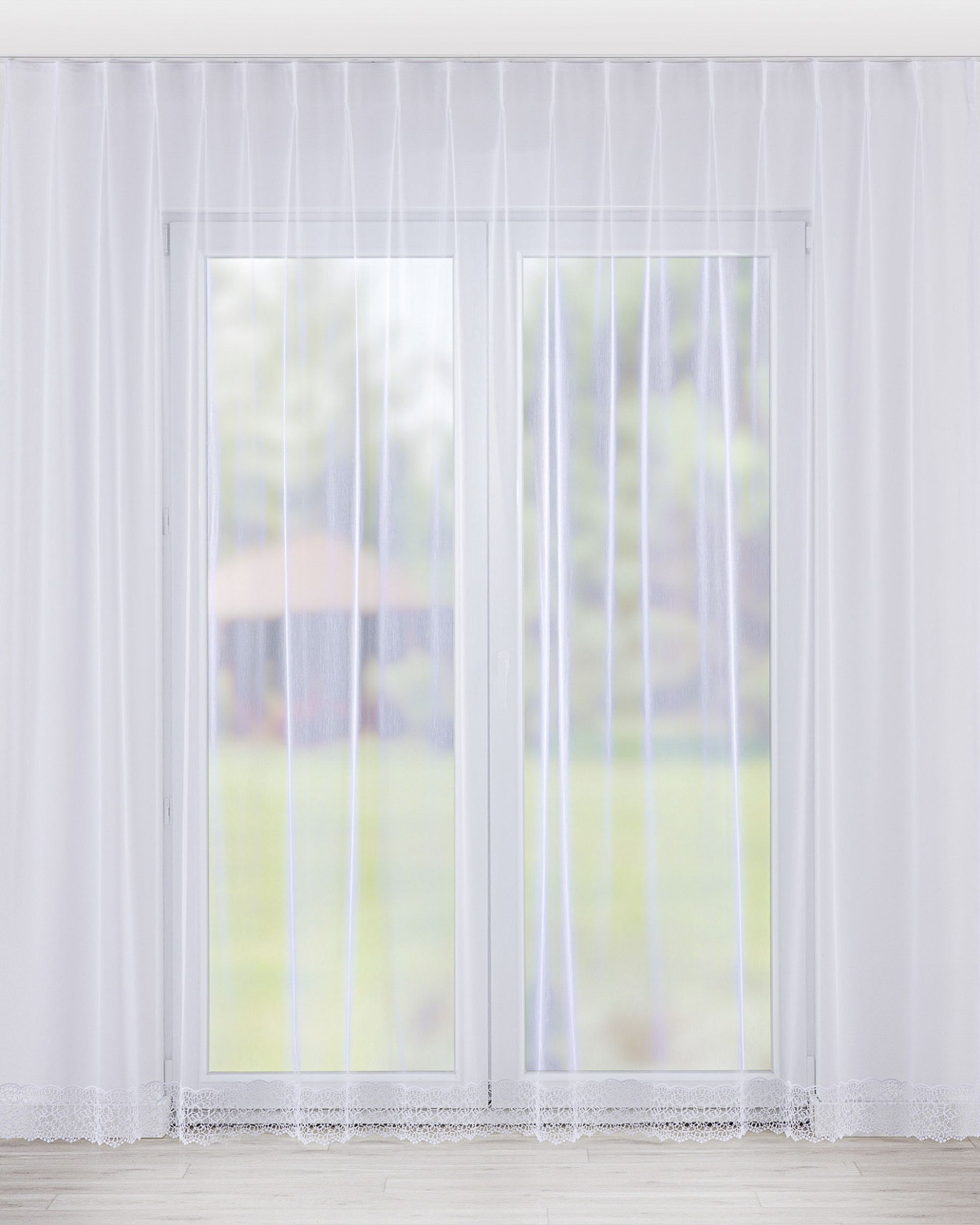 Vlinderplooi vitragegordijn kleur product wit stof halftransparant, met structuur, met patroon