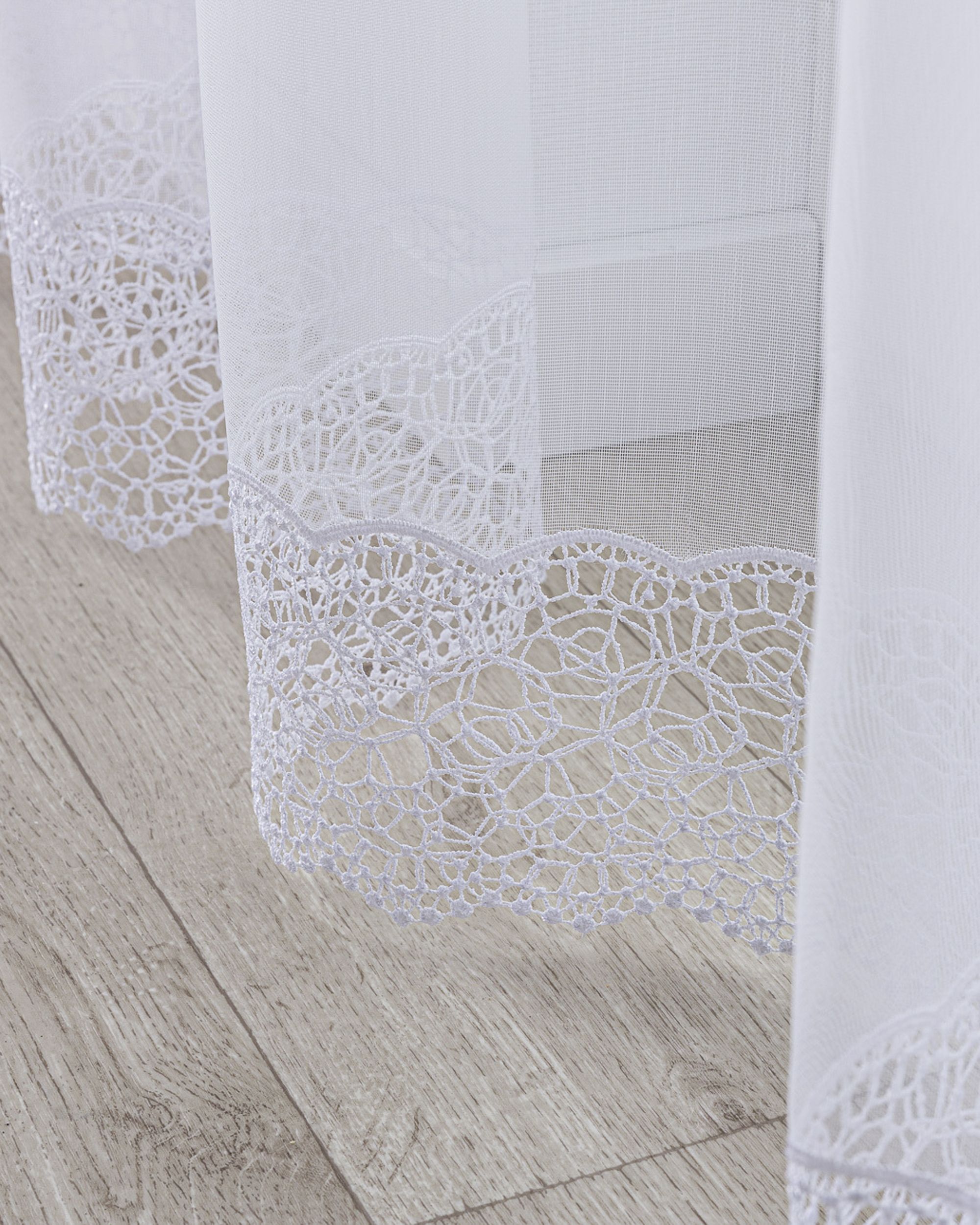 Vlinderplooi vitragegordijn kleur product wit stof halftransparant, met structuur, met patroon (hover)