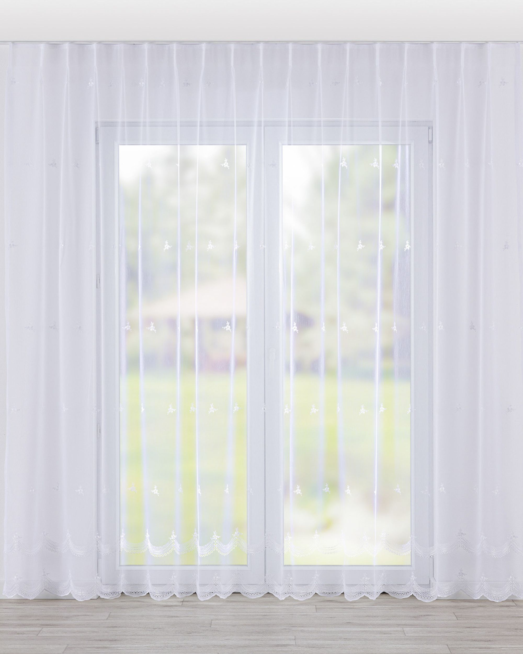 Vlinderplooi vitragegordijn kleur product wit stof halftransparant, met structuur, met patroon