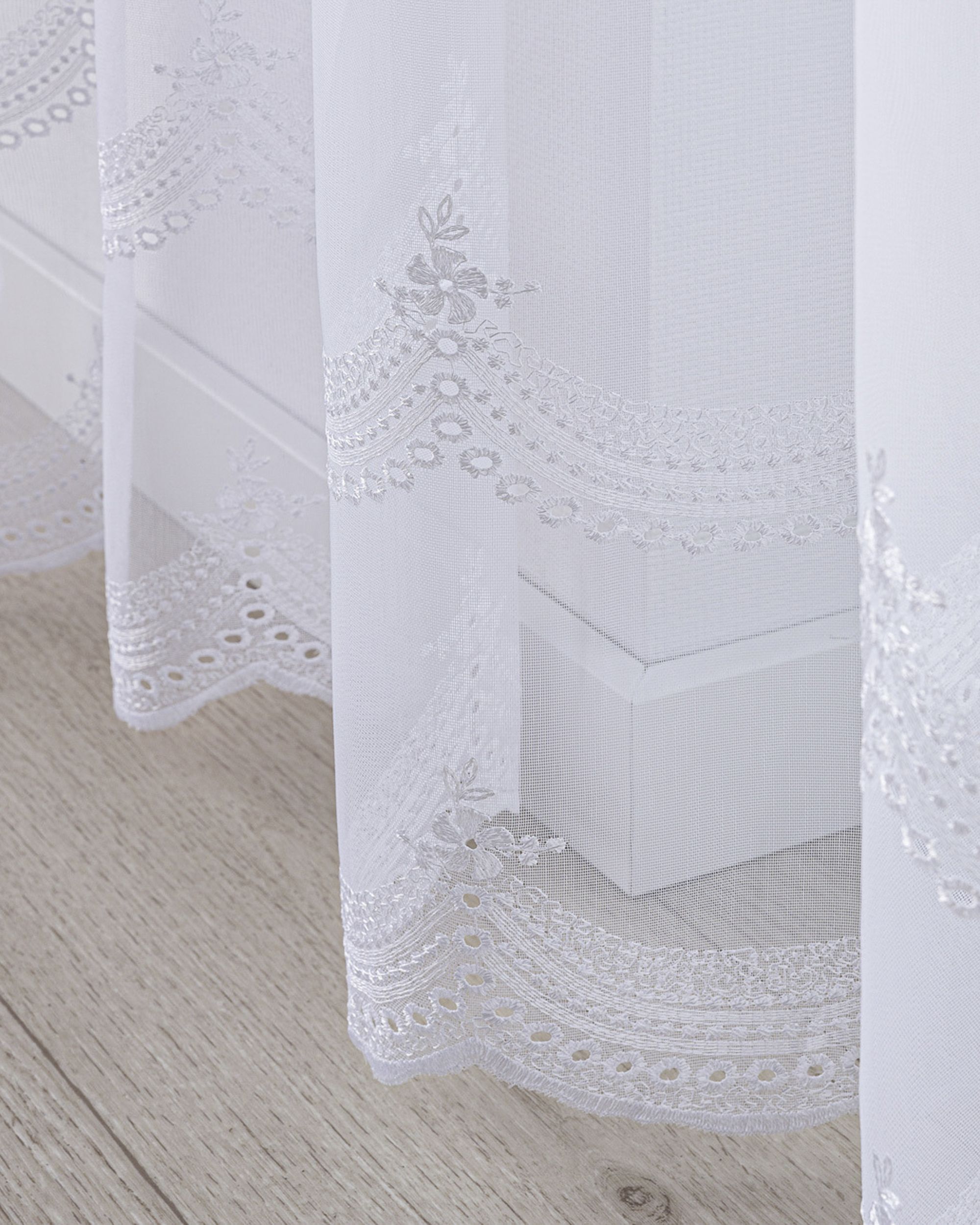Vlinderplooi vitragegordijn kleur product wit stof halftransparant, met structuur, met patroon (hover)