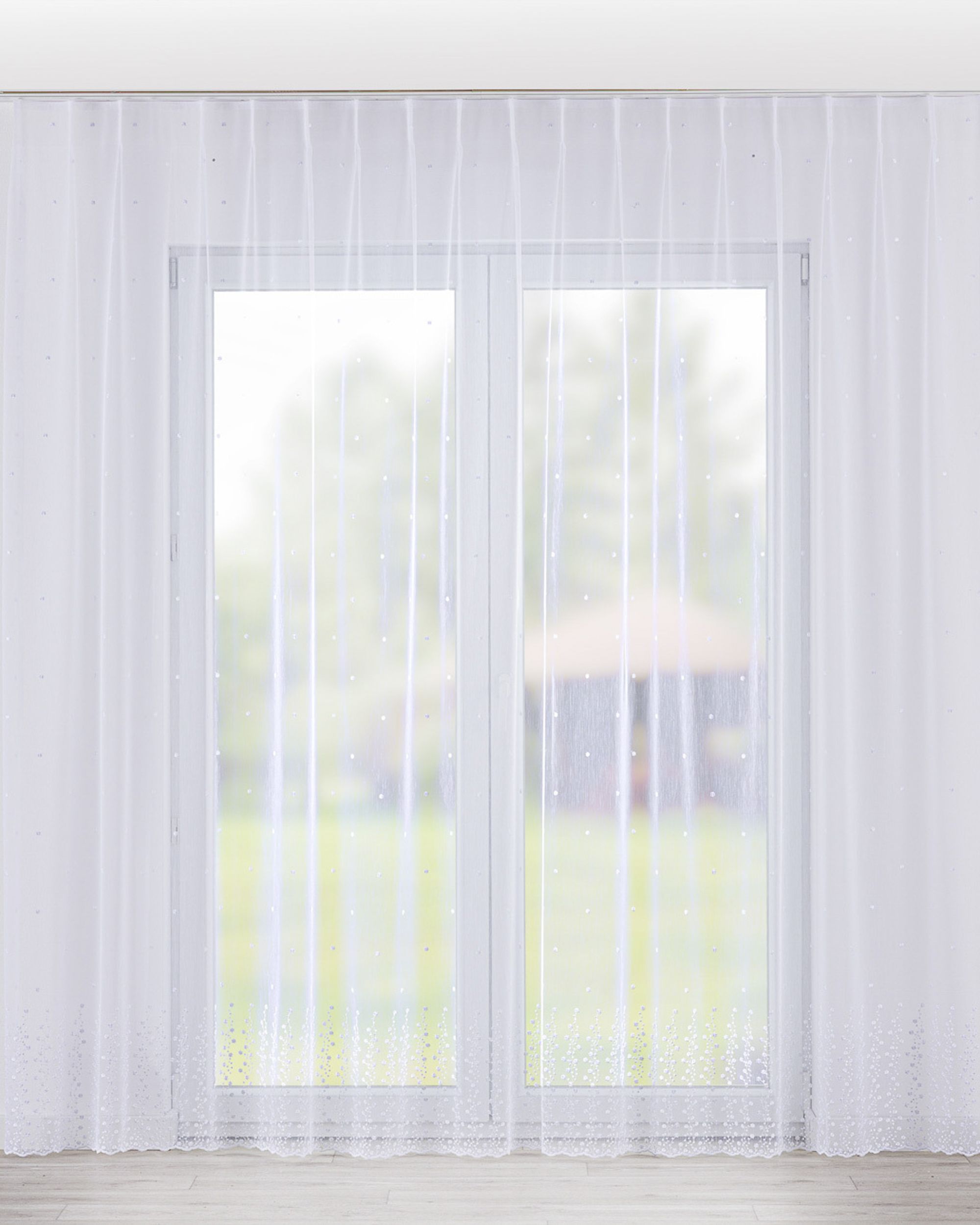 Vlinderplooi vitragegordijn kleur product wit stof halftransparant, met structuur, met patroon