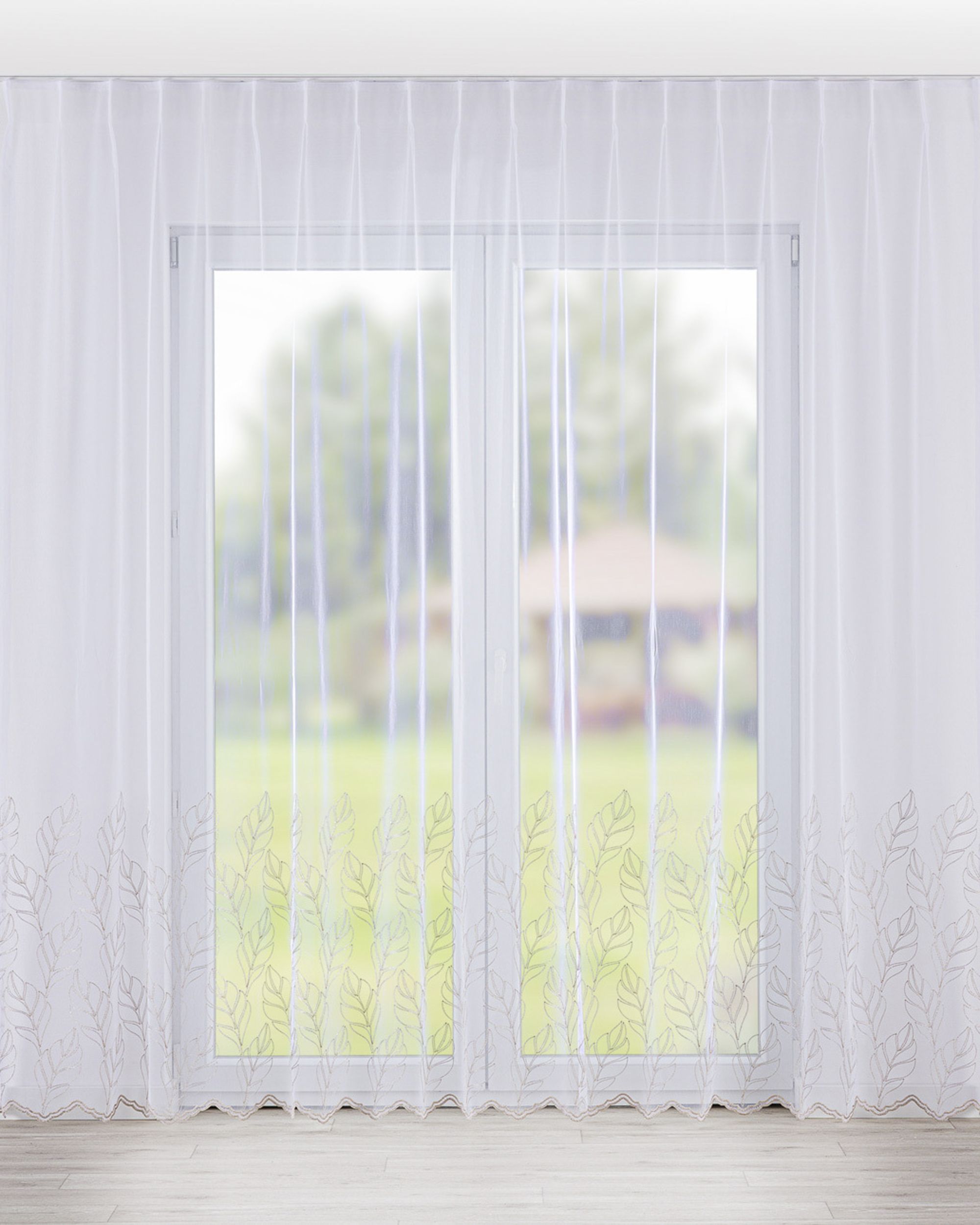 Vlinderplooi vitragegordijn kleur product wit stof halftransparant, met structuur, met patroon