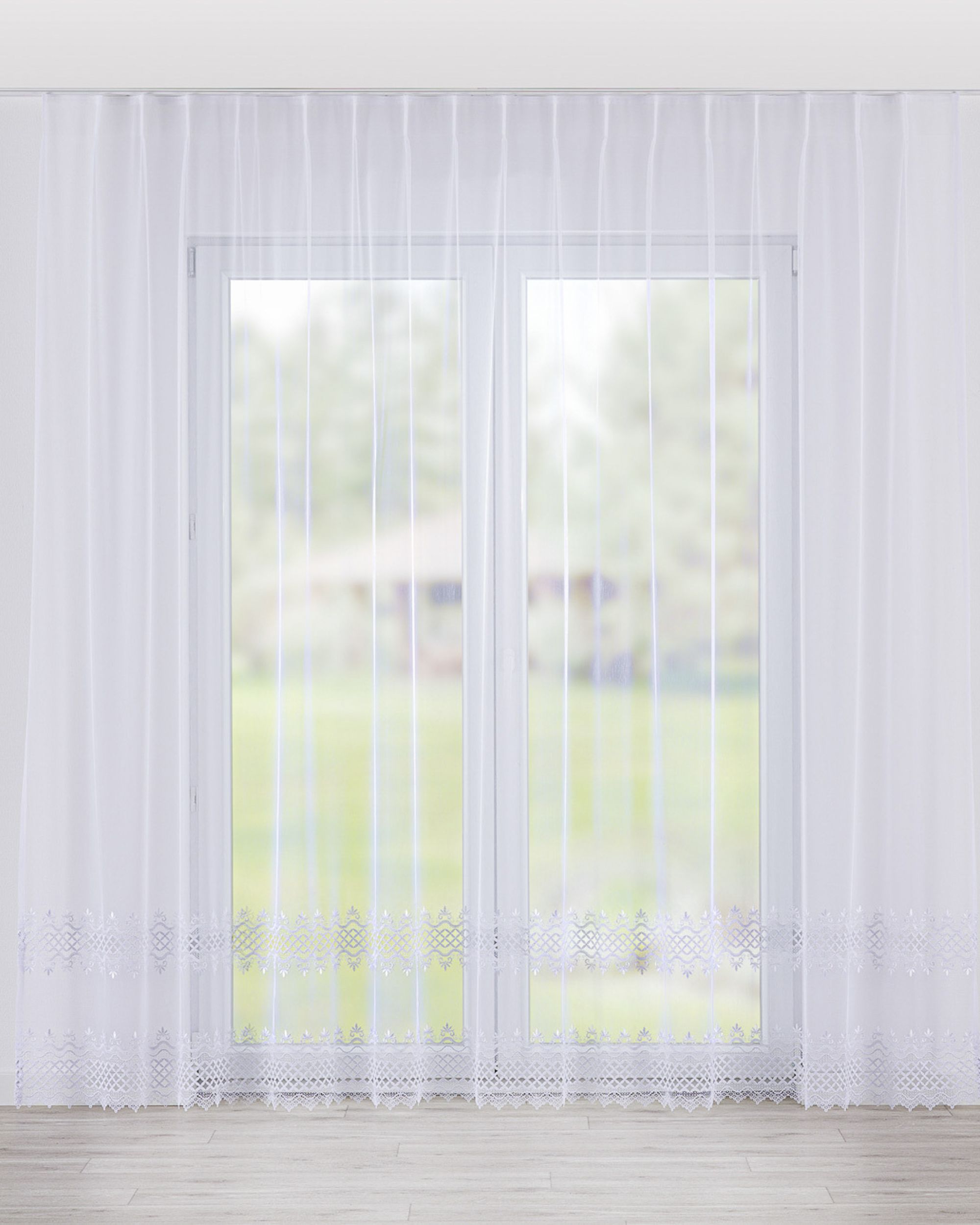 Vlinderplooi vitragegordijn kleur product wit stof halftransparant, met structuur, met patroon