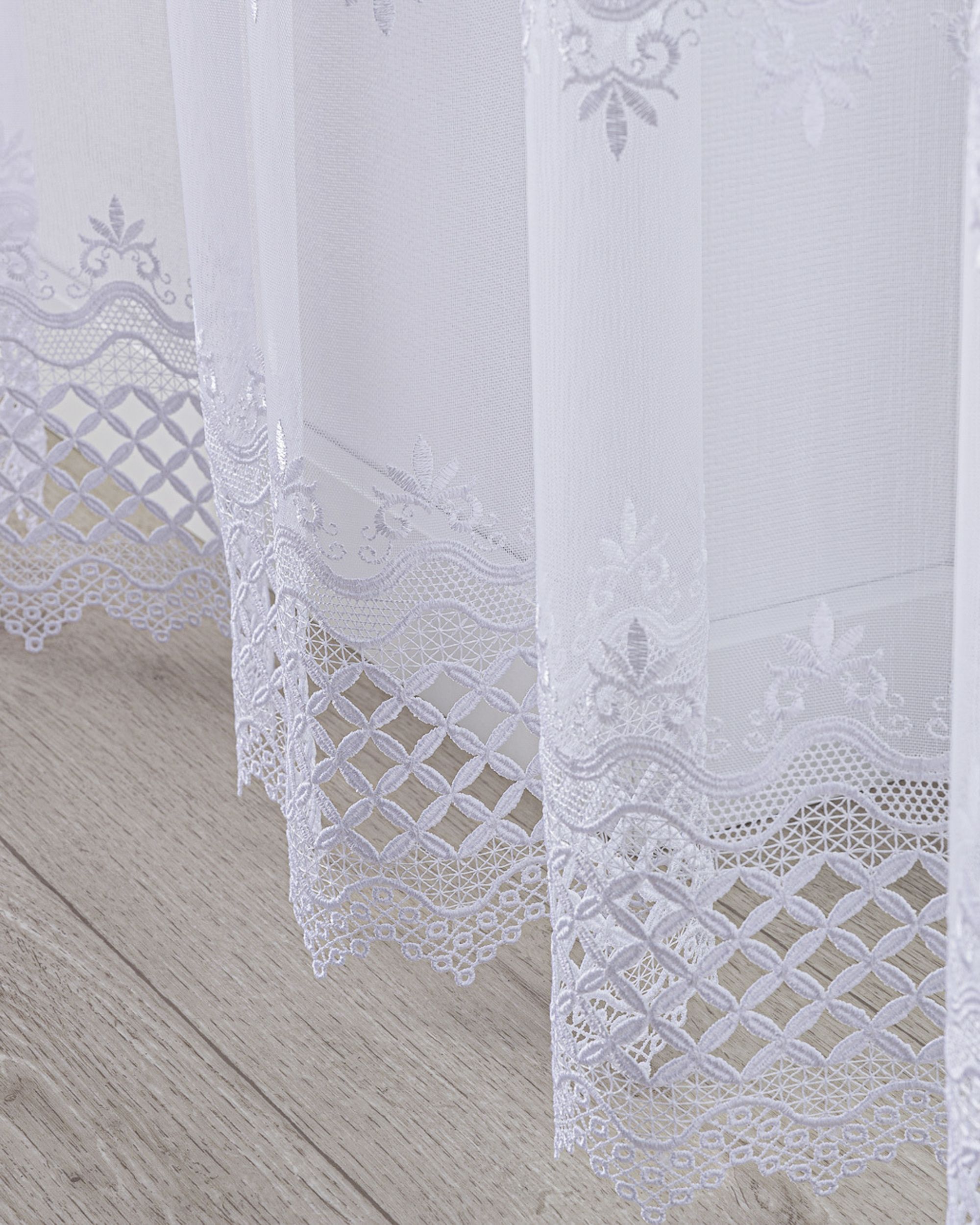 Vlinderplooi vitragegordijn kleur product wit stof halftransparant, met structuur, met patroon (hover)