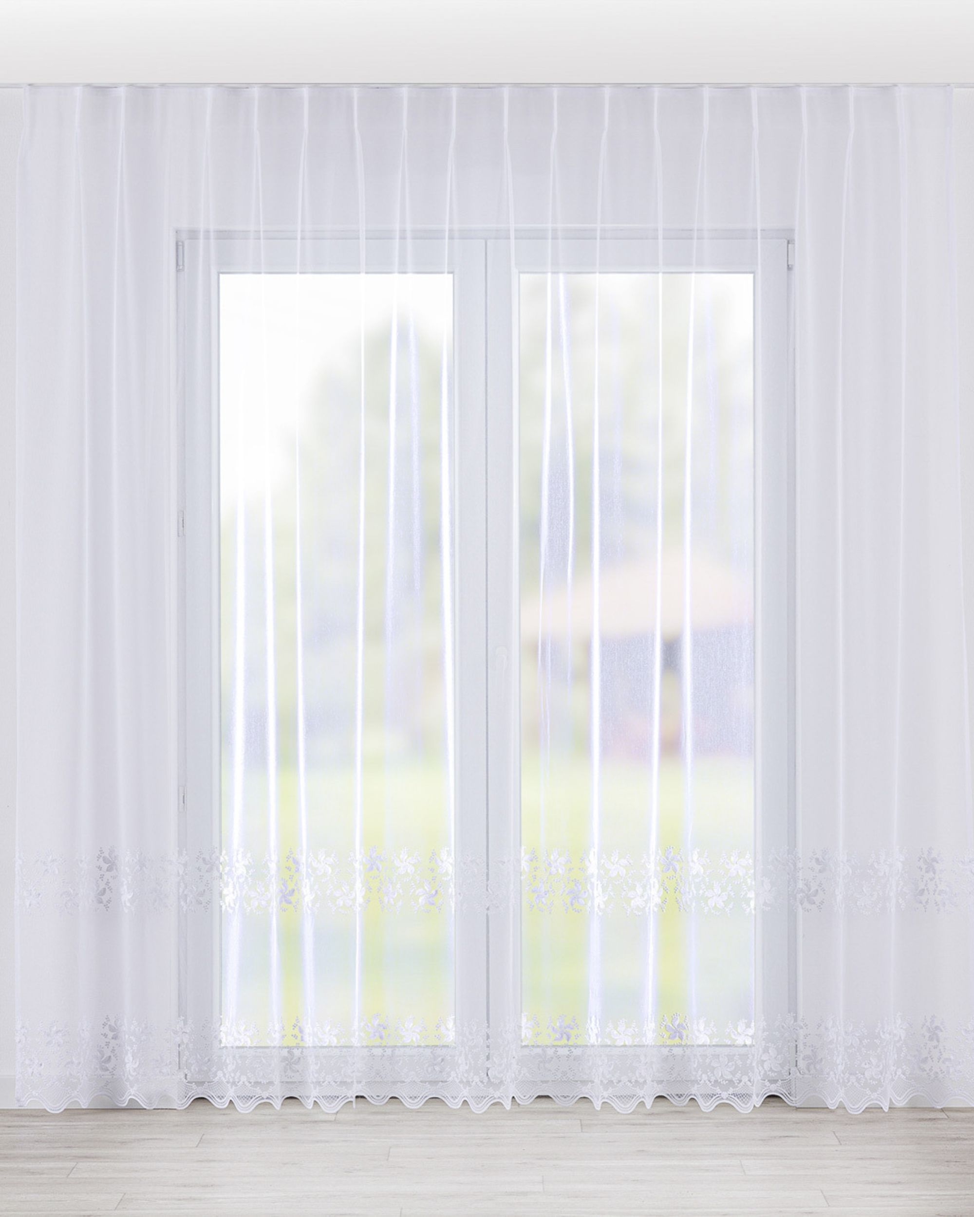 Vlinderplooi vitragegordijn kleur product wit stof halftransparant, met structuur, met patroon