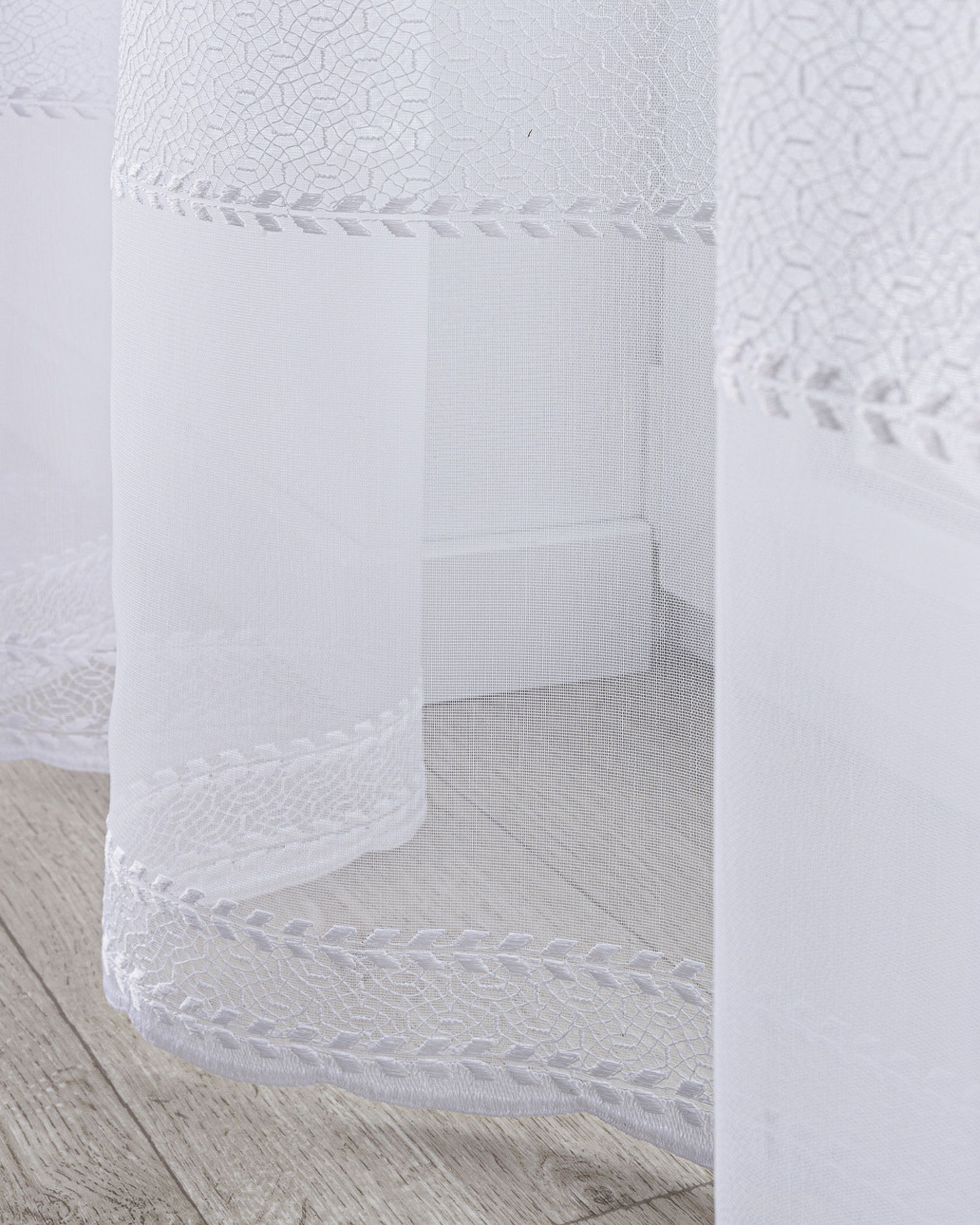 Vlinderplooi vitragegordijn kleur product wit stof halftransparant, met structuur, met patroon (hover)