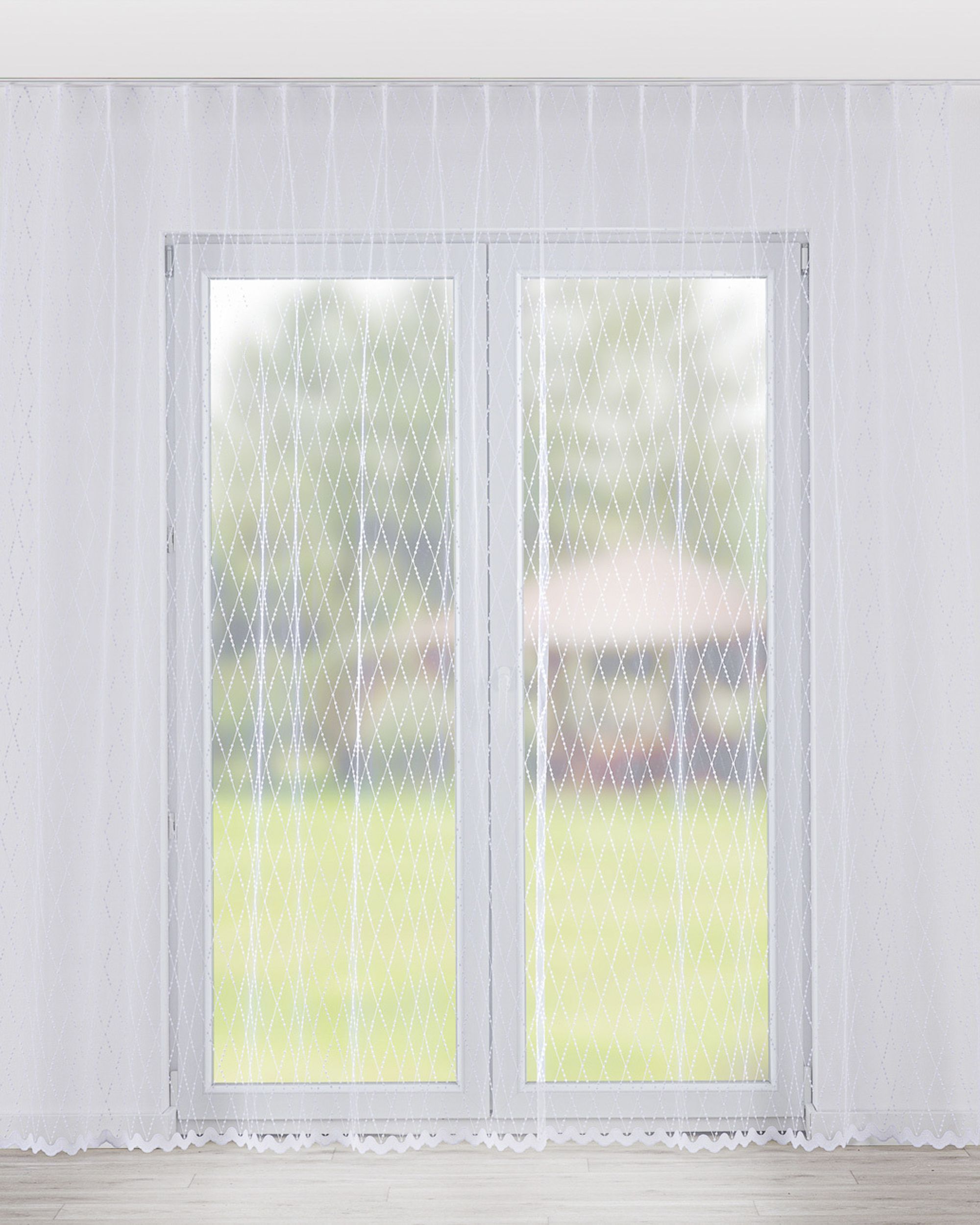 Vlinderplooi vitragegordijn kleur product wit stof halftransparant, met structuur, met patroon