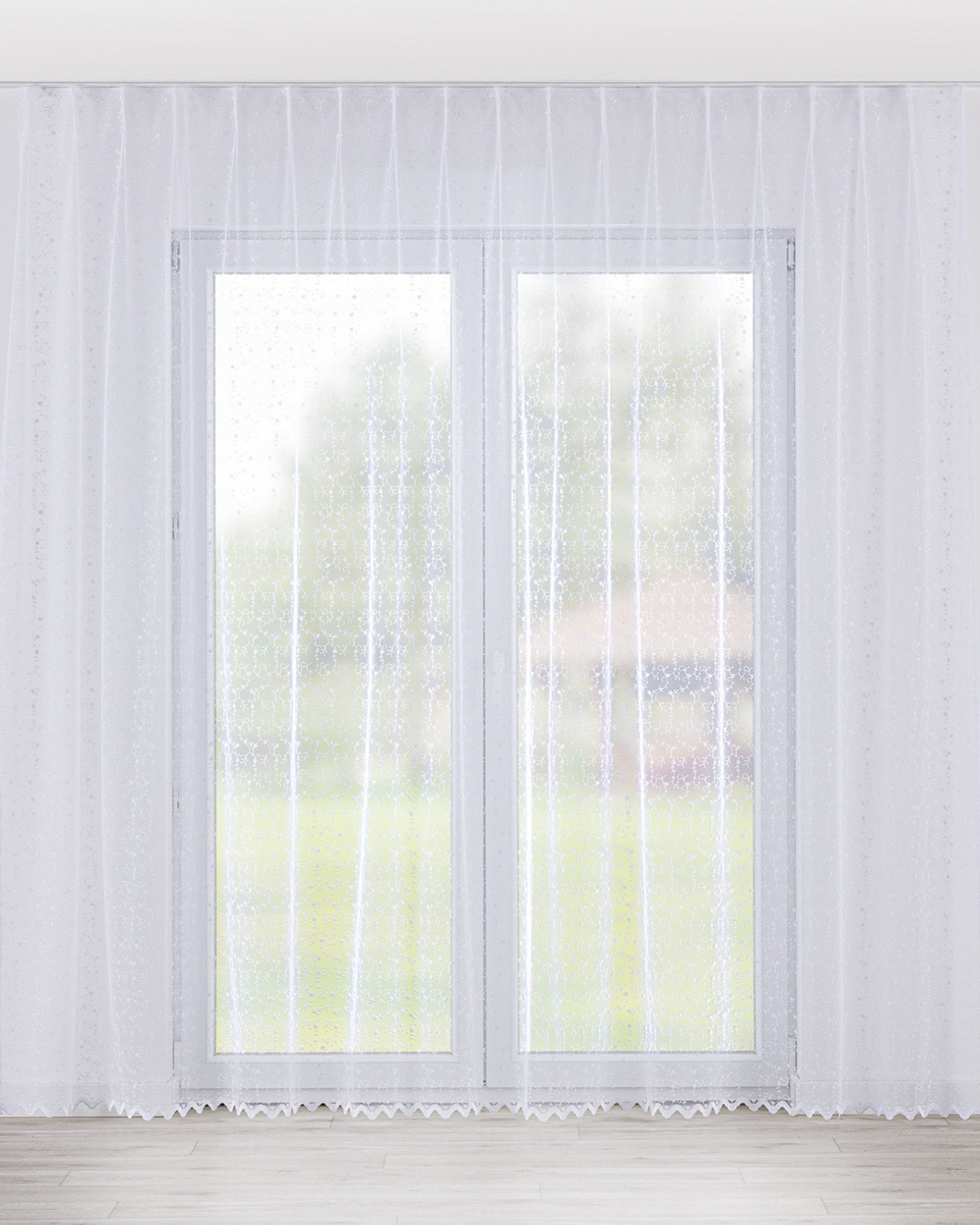 Vlinderplooi vitragegordijn kleur product wit stof halftransparant, met structuur, met patroon