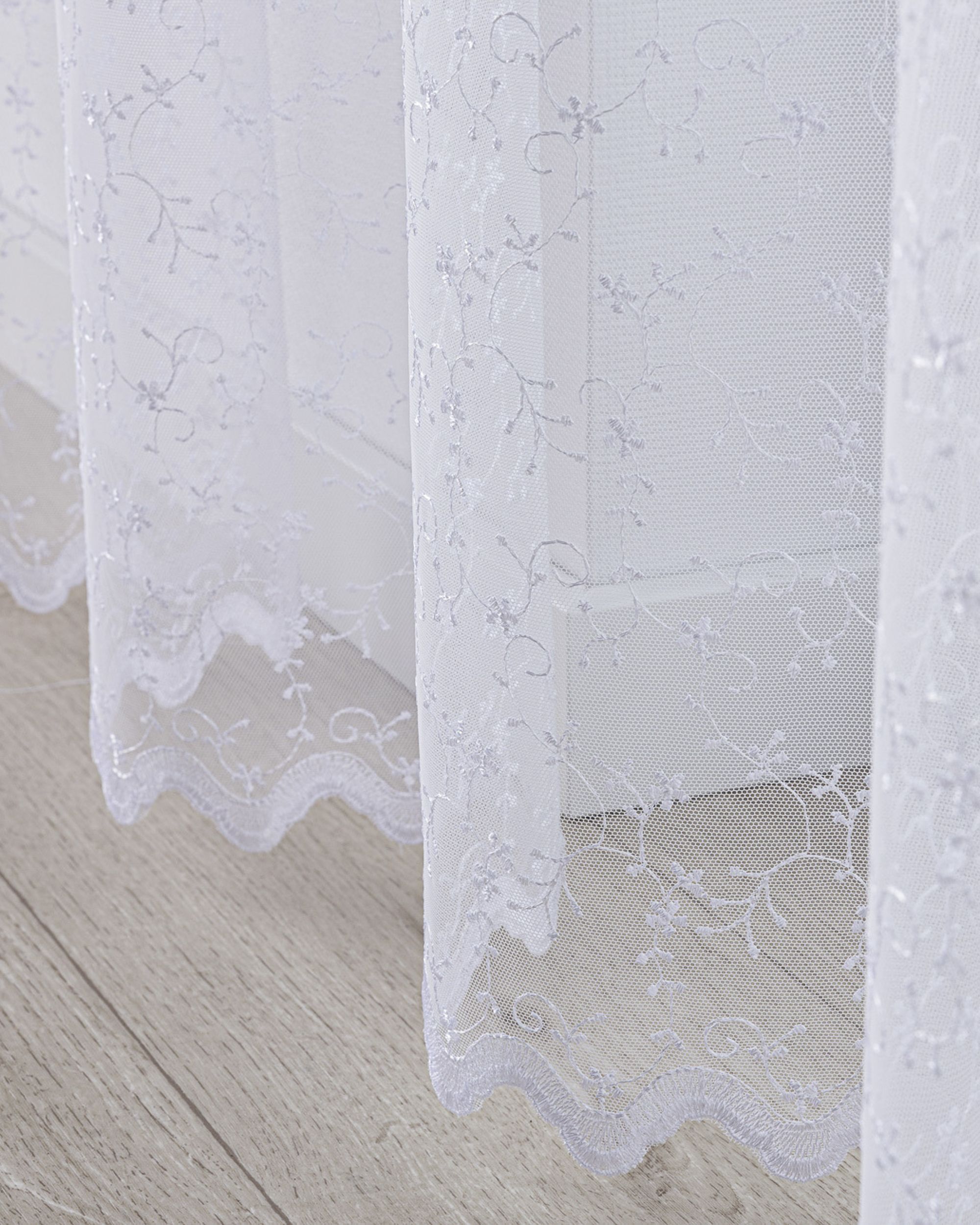 Vlinderplooi vitragegordijn kleur product wit stof halftransparant, met structuur, met patroon (hover)