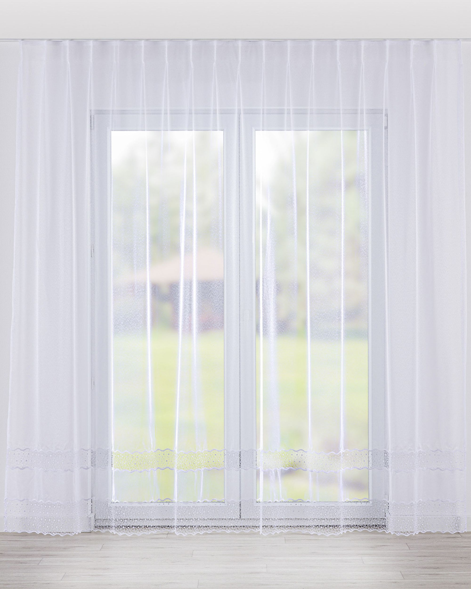 Vlinderplooi vitragegordijn kleur product wit stof halftransparant, met structuur, met patroon