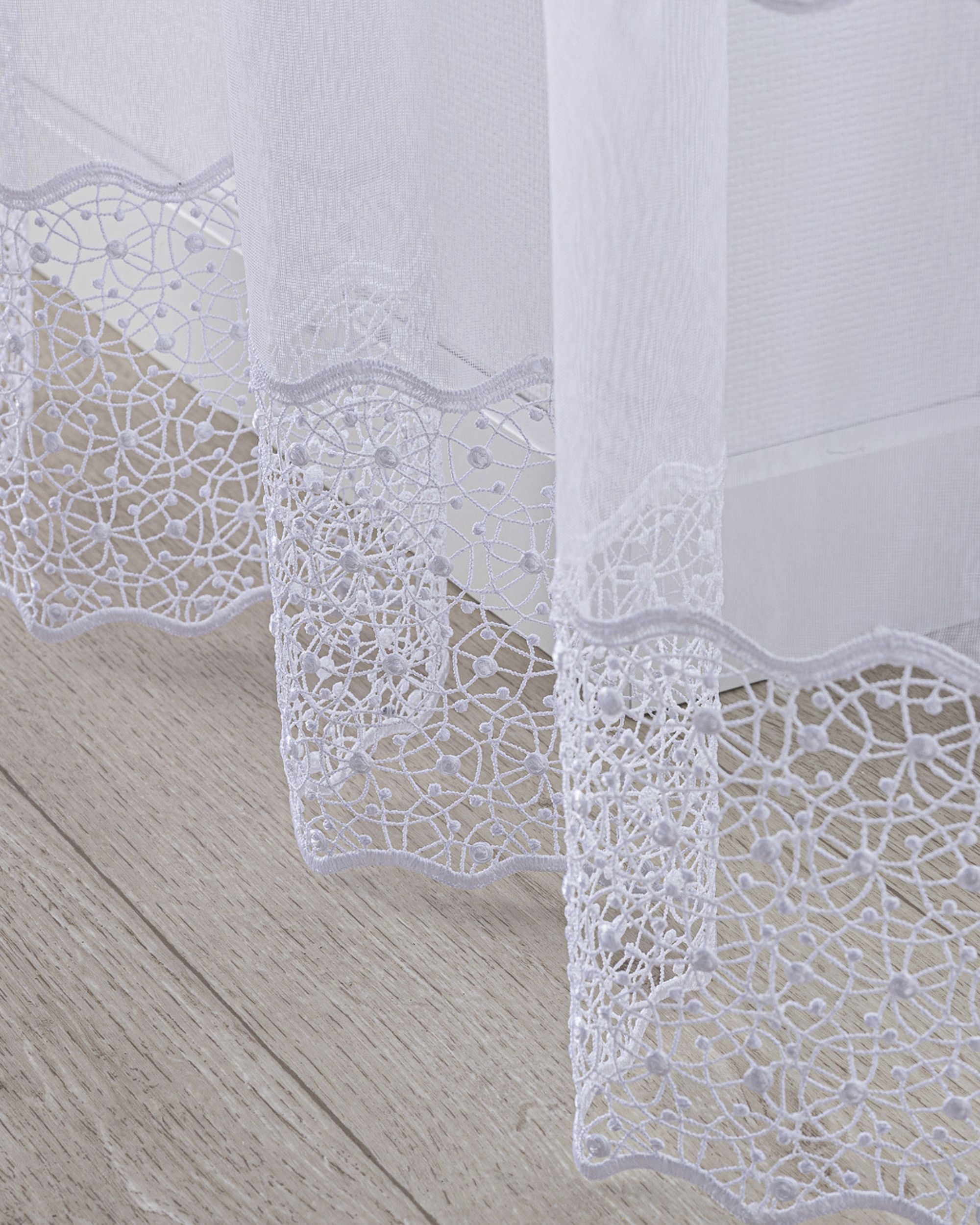 Vlinderplooi vitragegordijn kleur product wit stof halftransparant, met structuur, met patroon (hover)