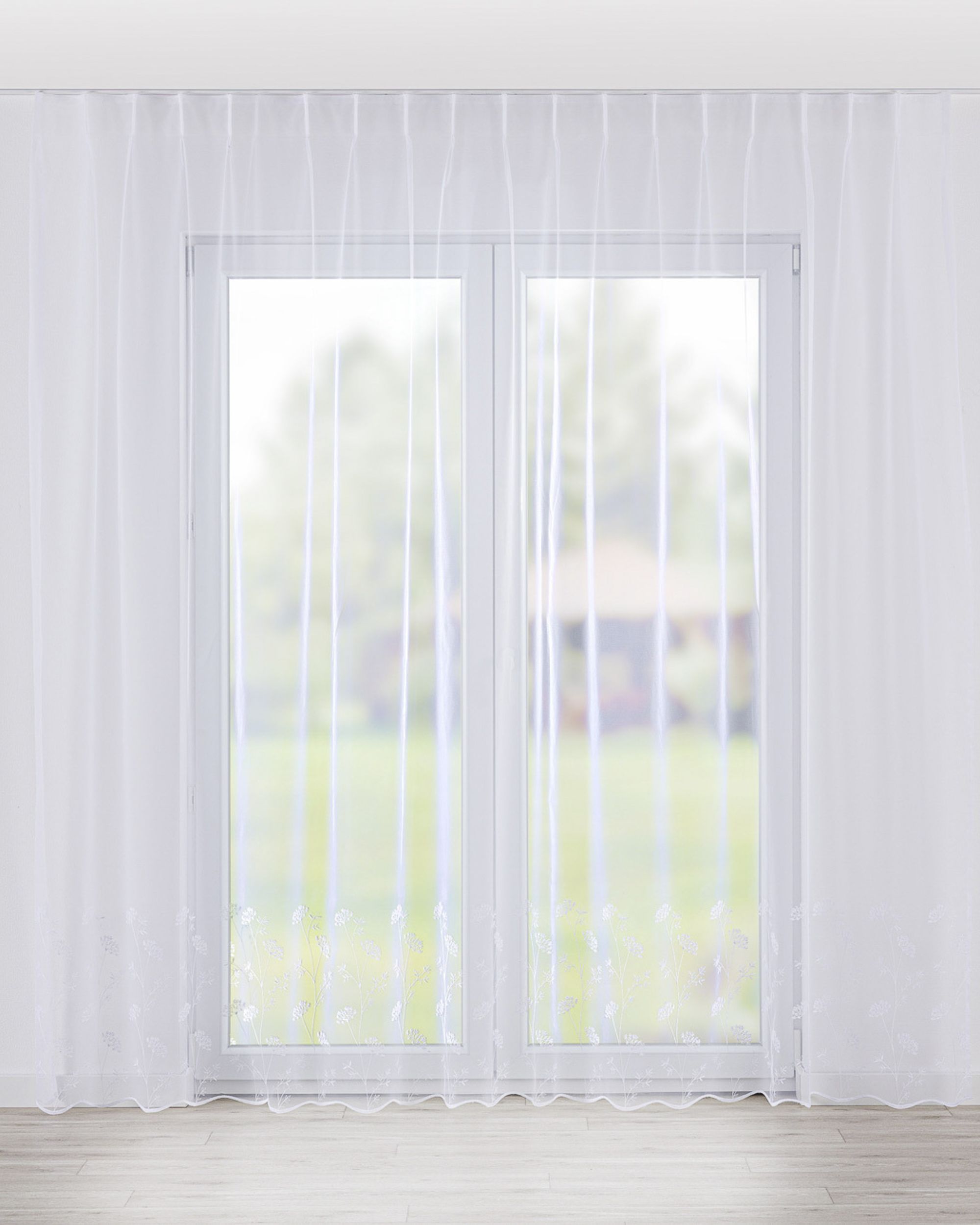 Vlinderplooi vitragegordijn kleur product wit stof halftransparant, met structuur, met patroon