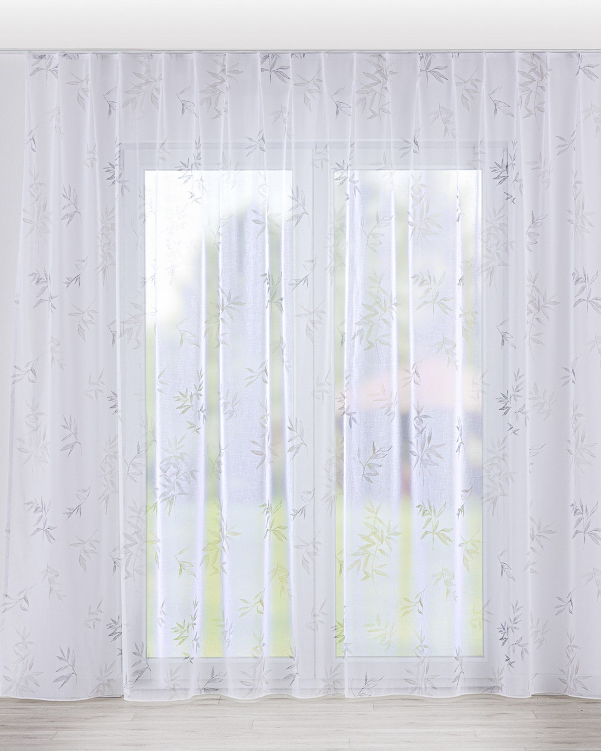 Vlinderplooi vitragegordijn kleur product wit stof halftransparant, met patroon