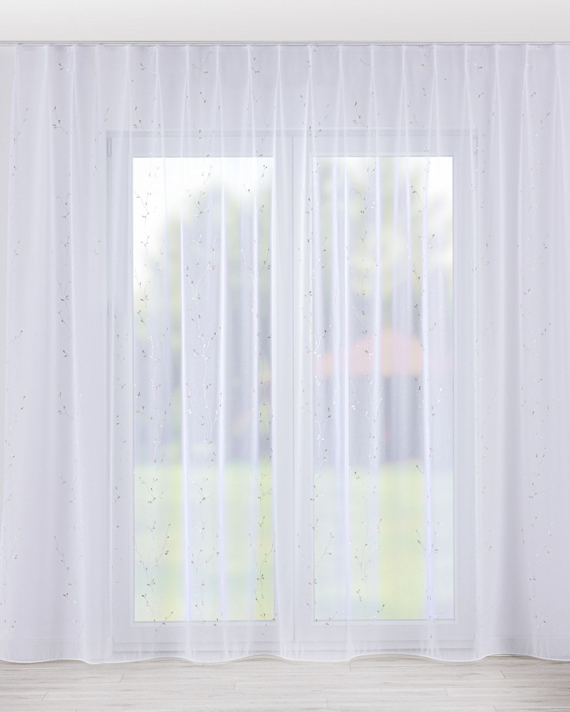 Vlinderplooi vitragegordijn kleur product wit stof halftransparant, met structuur, met patroon