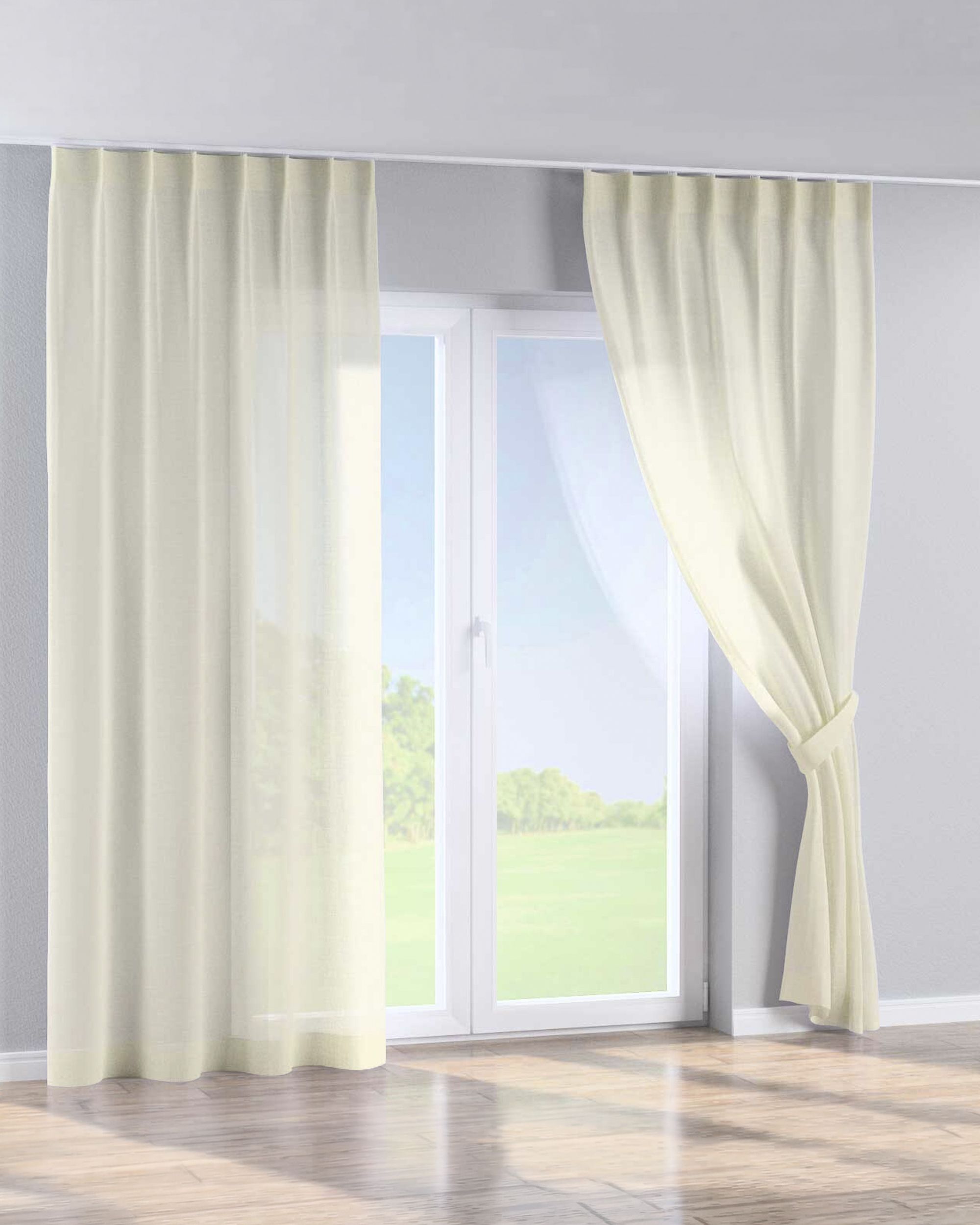 Gordijn met enkele plooi kleur product crème stof halftransparant, met structuur (hover)