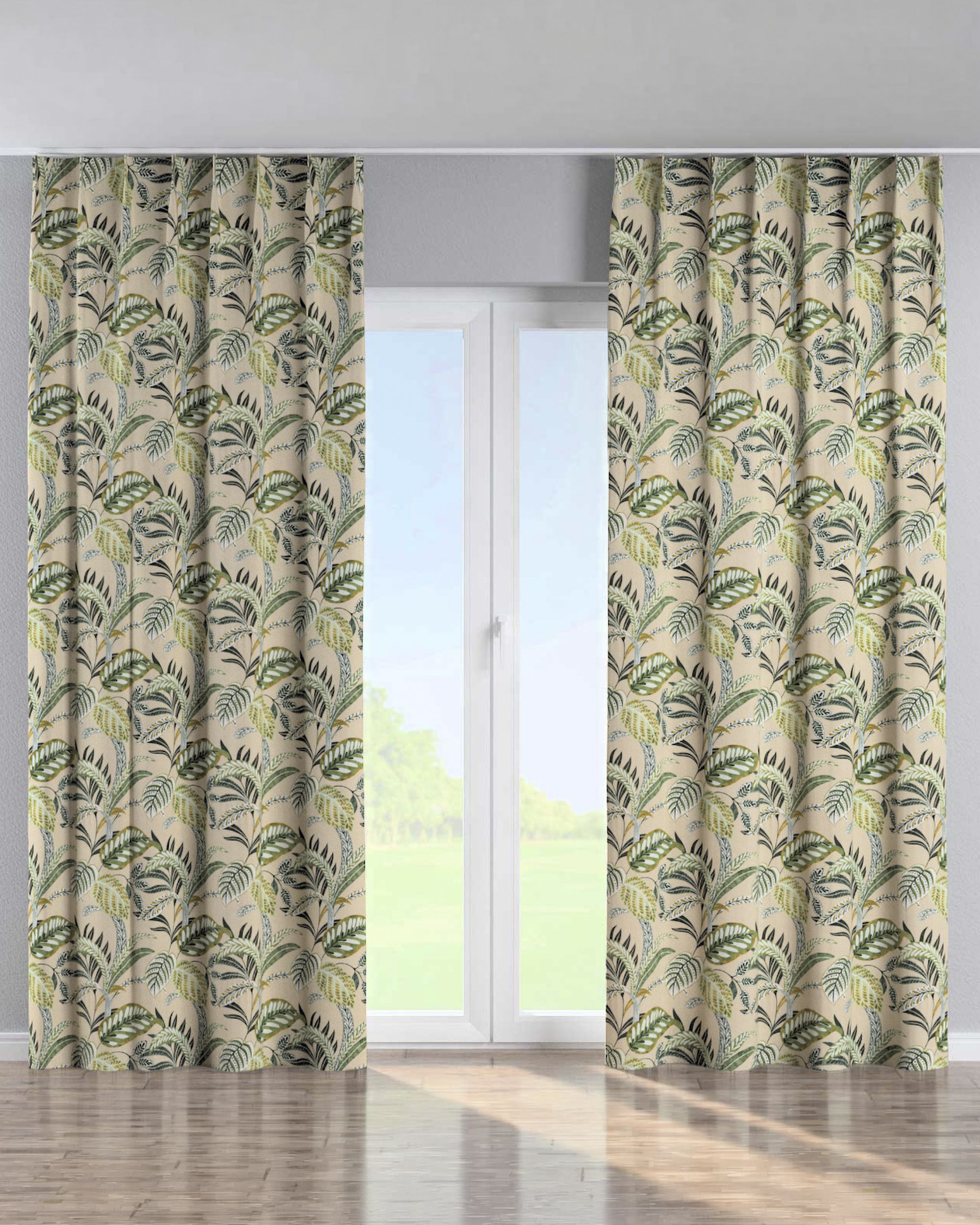 Gordijn met enkele plooi kleur product groen stof met patroon