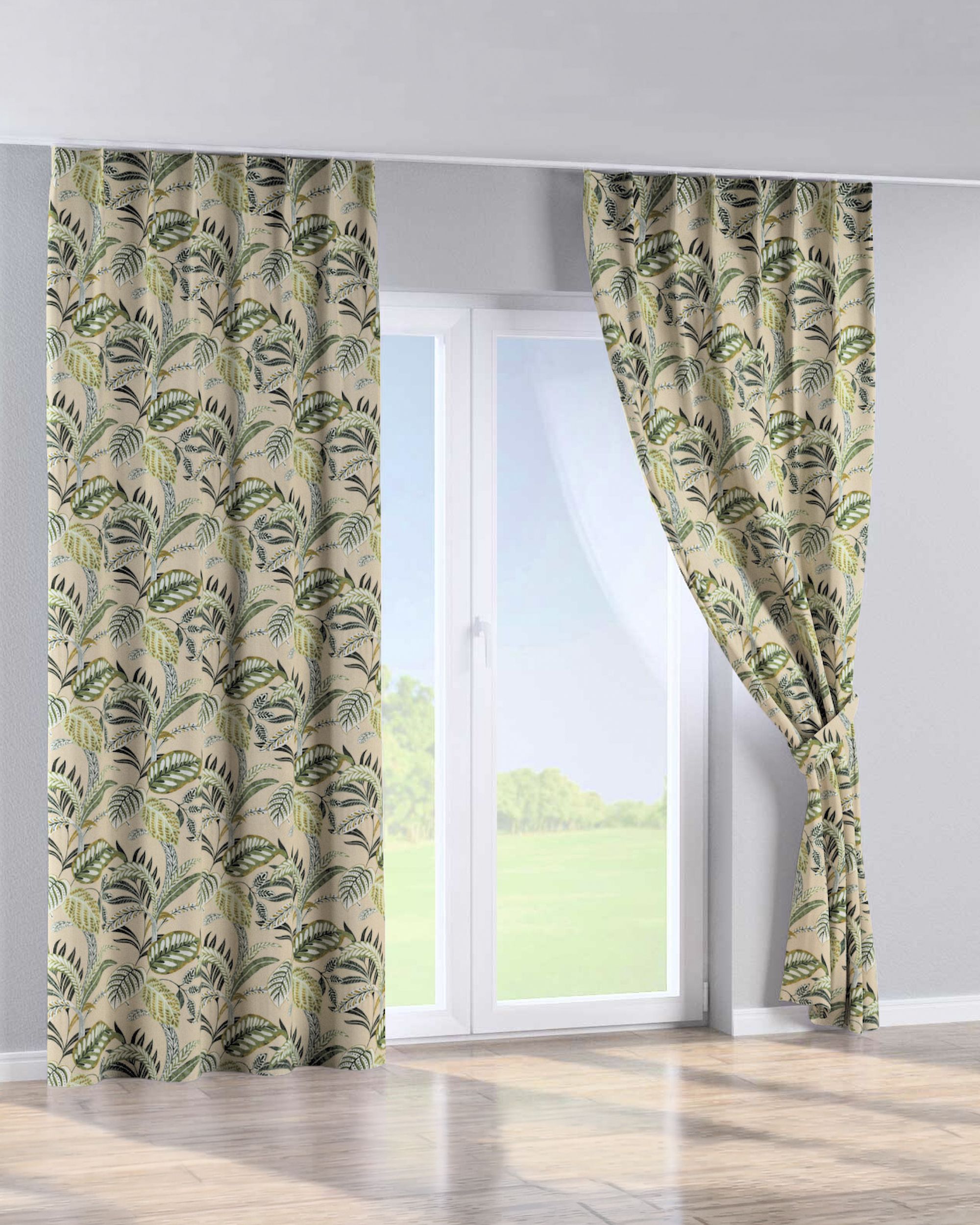 Gordijn met enkele plooi kleur product groen stof met patroon (hover)