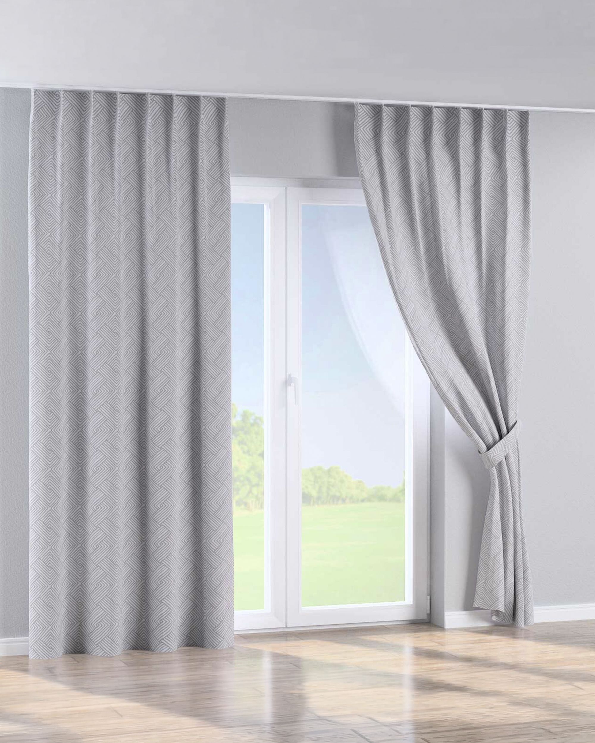 Gordijn met enkele plooi kleur product zilver stof met structuur, met patroon (hover)