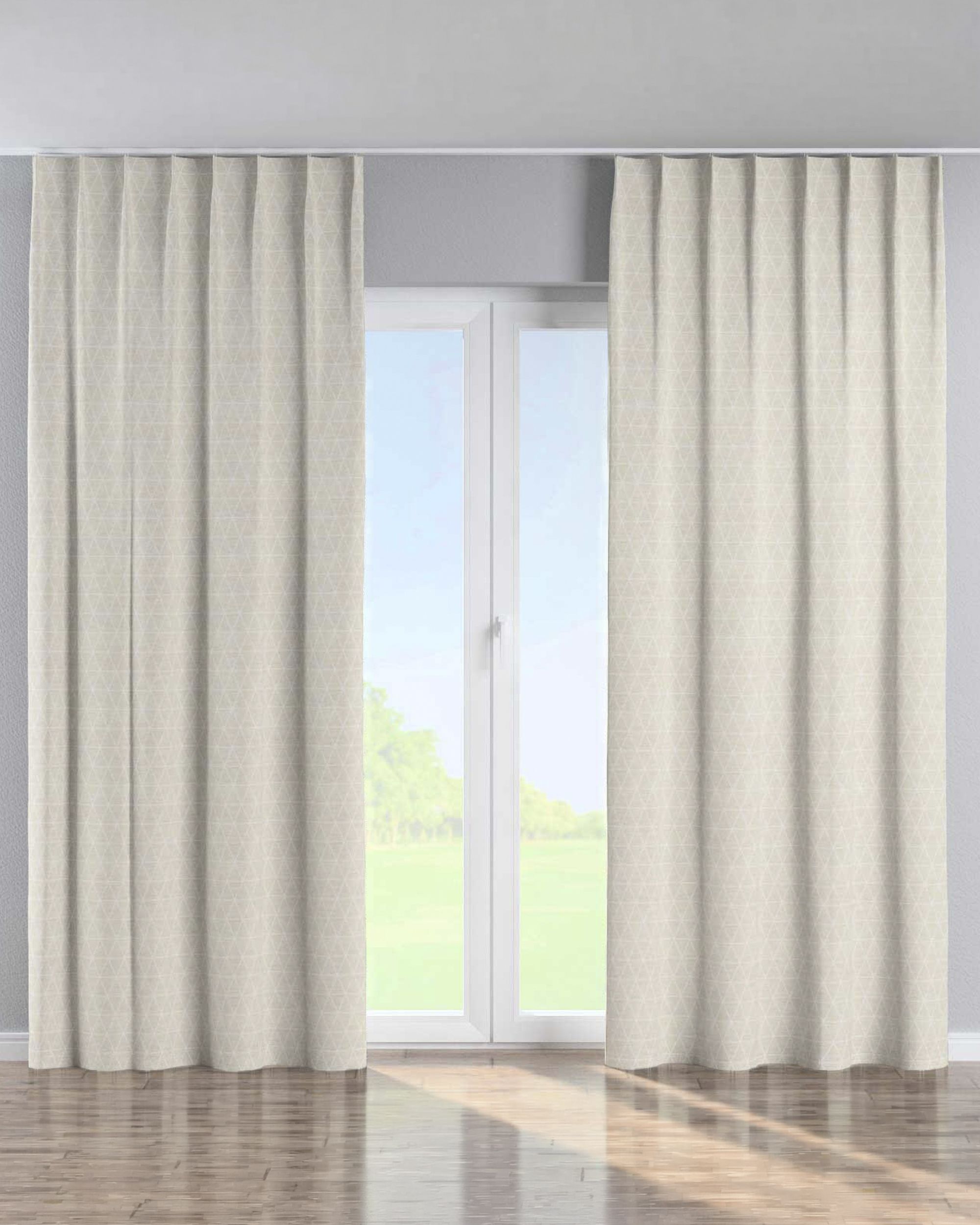 Gordijn met enkele plooi kleur product beige stof met structuur, met patroon