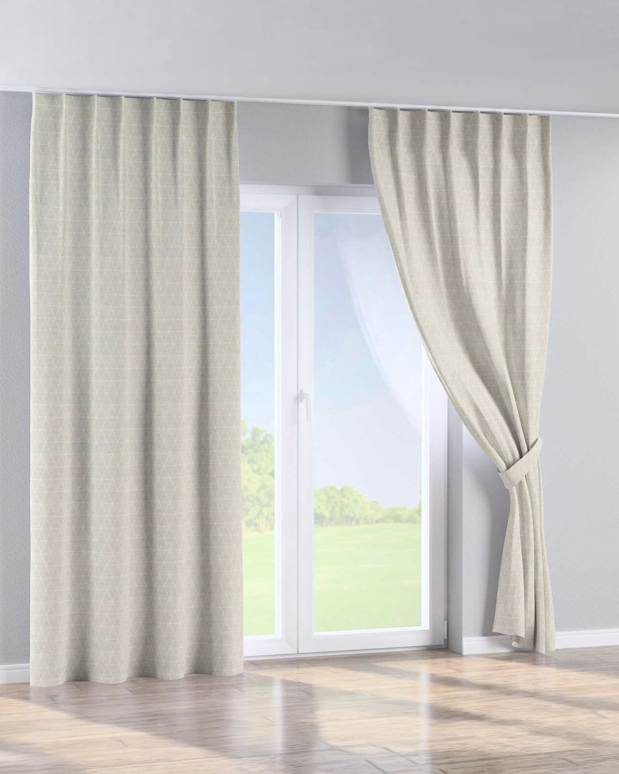 Gordijn met enkele plooi kleur product beige stof met structuur, met patroon (hover)