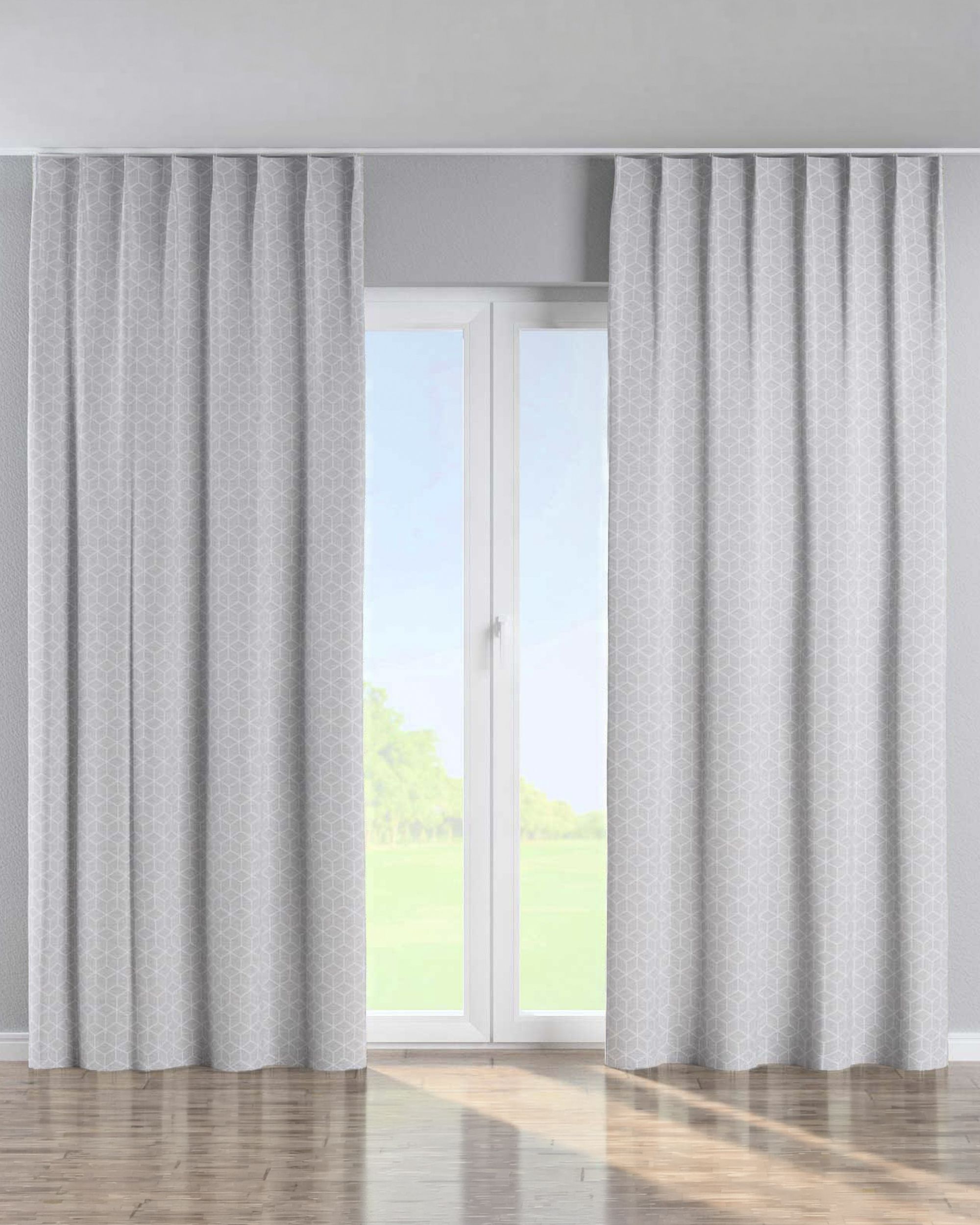 Gordijn met enkele plooi kleur product grijs stof met structuur, met patroon