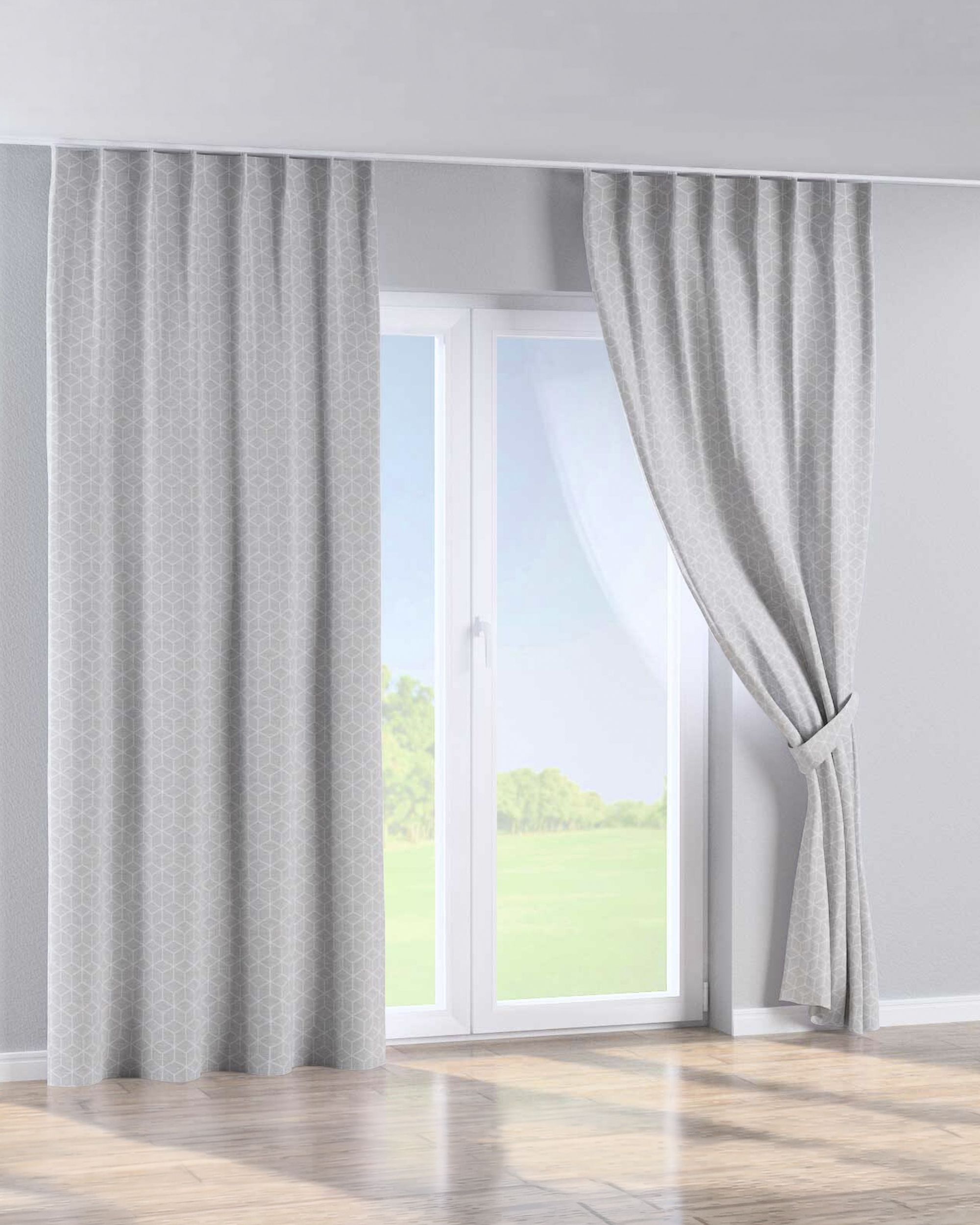 Gordijn met enkele plooi kleur product grijs stof met structuur, met patroon (hover)