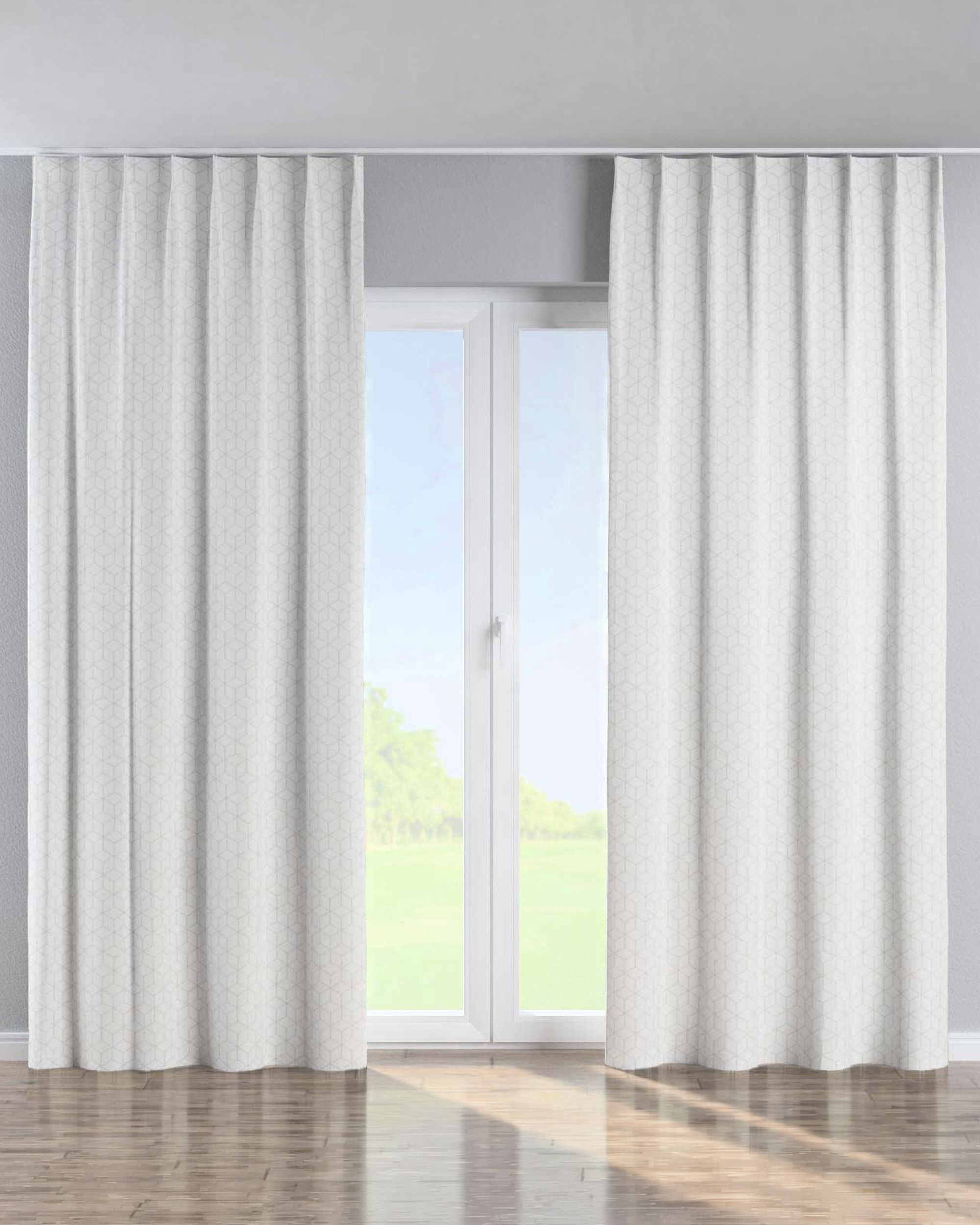 Gordijn met enkele plooi kleur product wit stof met structuur, met patroon