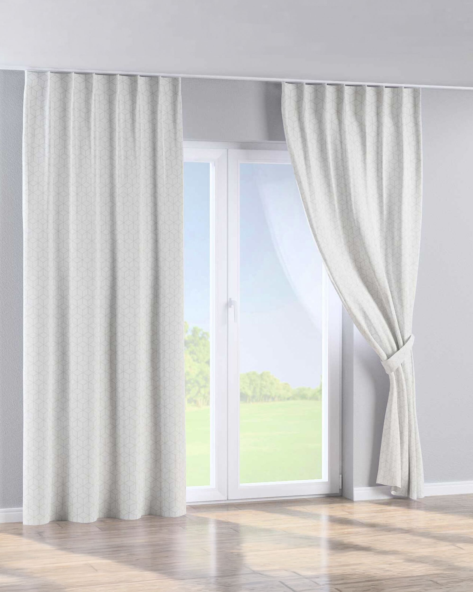 Gordijn met enkele plooi kleur product wit stof met structuur, met patroon (hover)