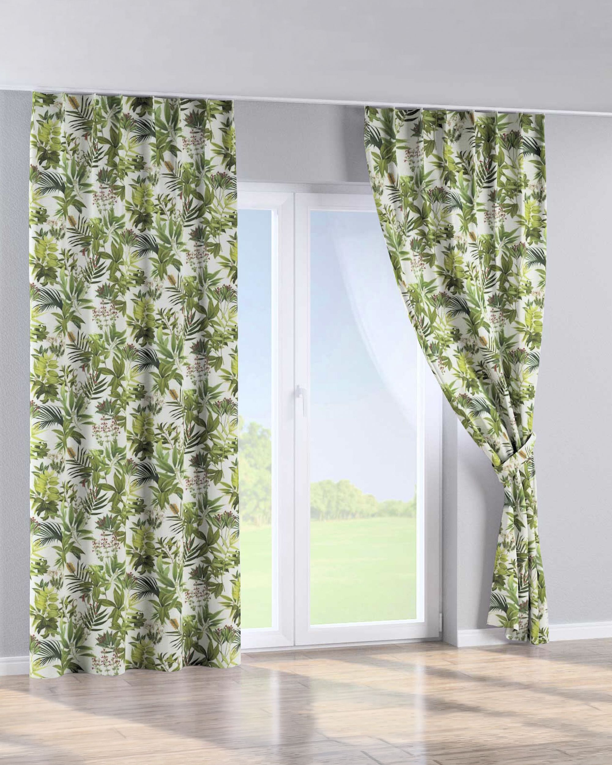 Gordijn met enkele plooi kleur product groen stof met patroon (hover)