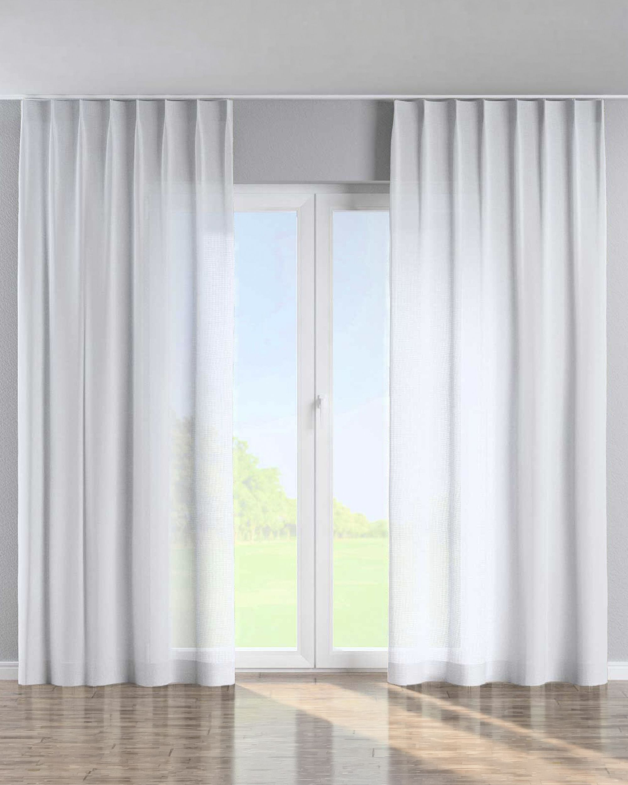 Gordijn met enkele plooi kleur product wit stof halftransparant, met structuur